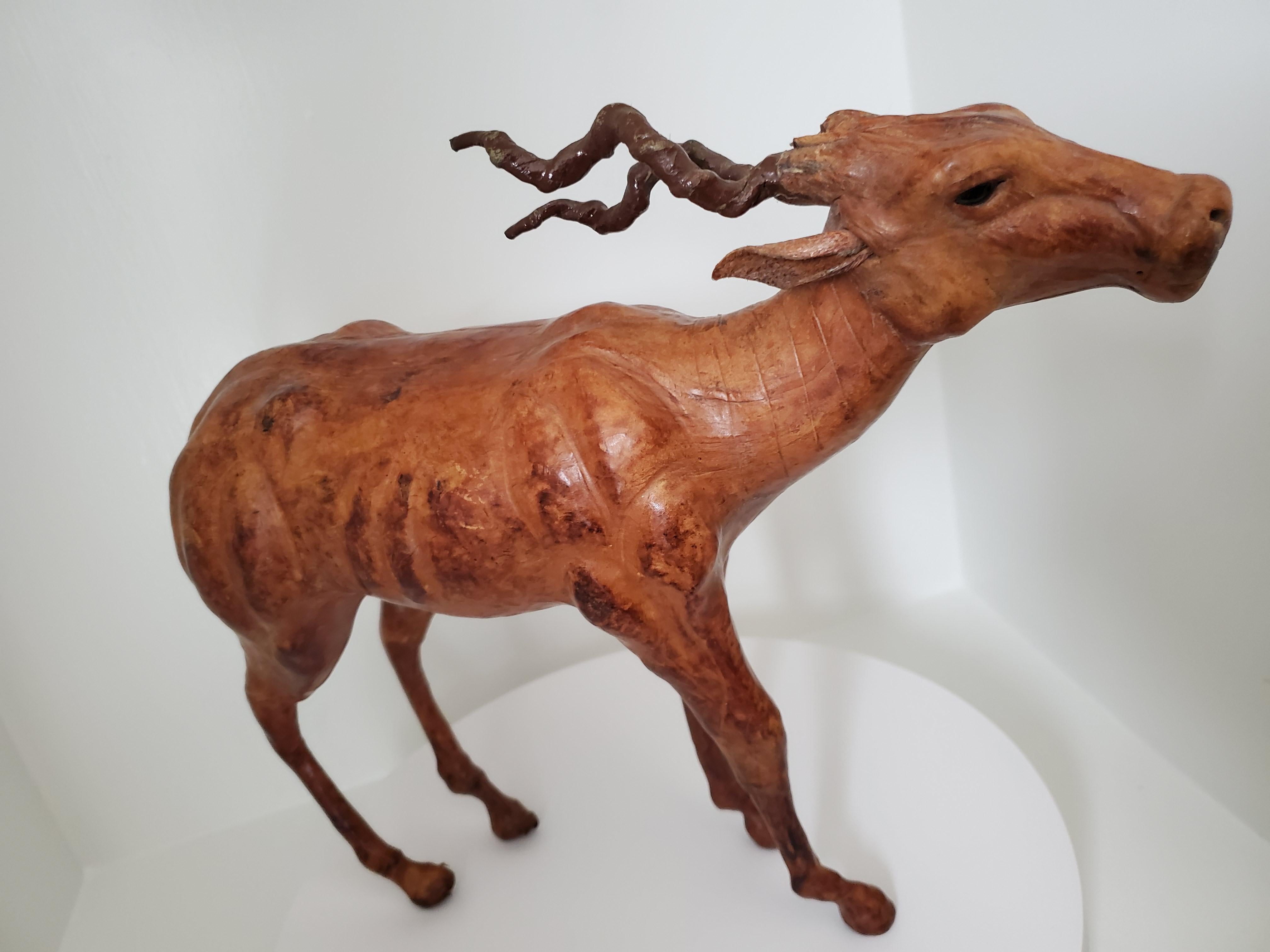 Vintage Sculpture - Wood and Leather Gazelle Likely from Liberty's London For Sale 11