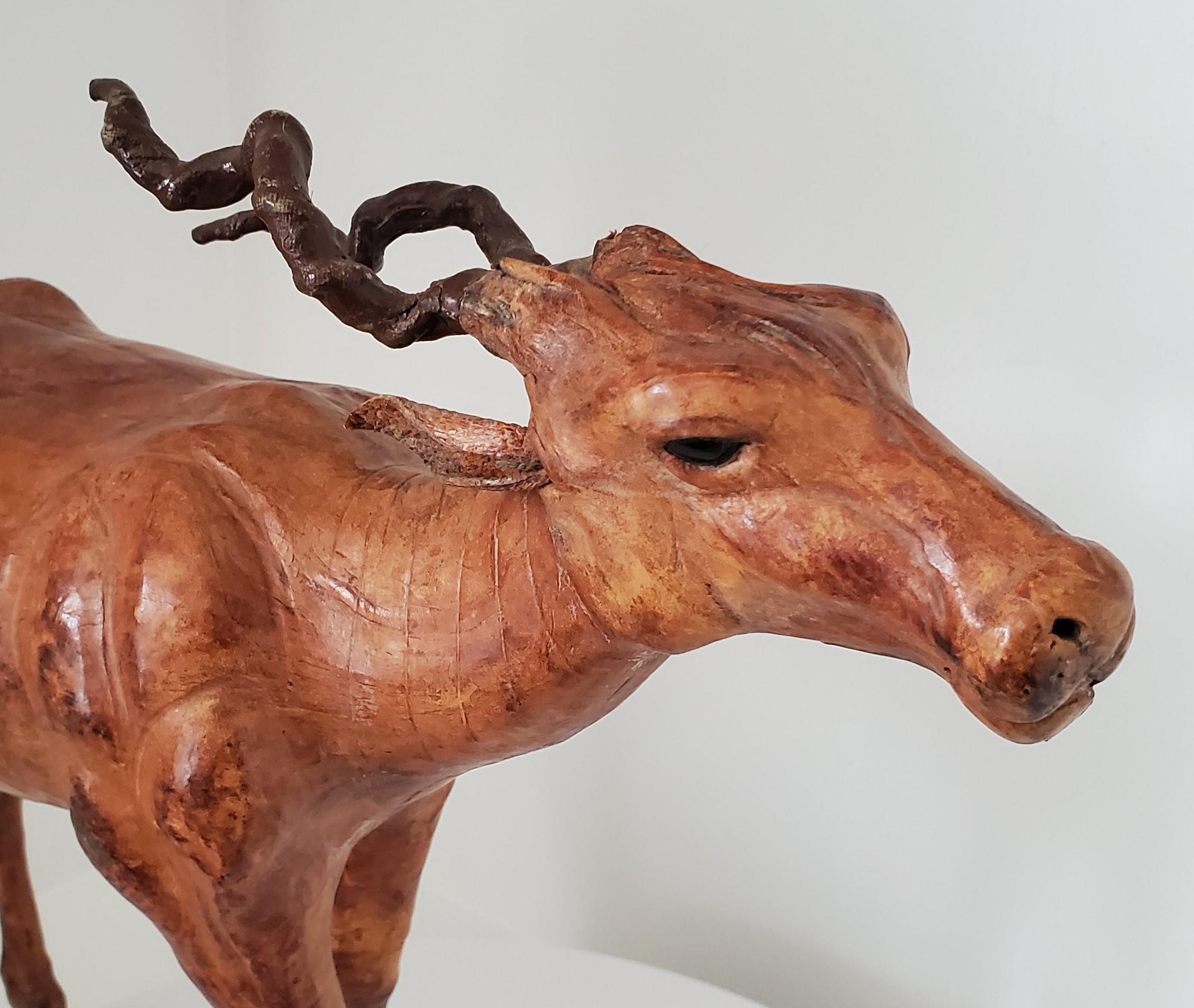 Vintage Sculpture - Wood and Leather Gazelle Likely from Liberty's London For Sale 12