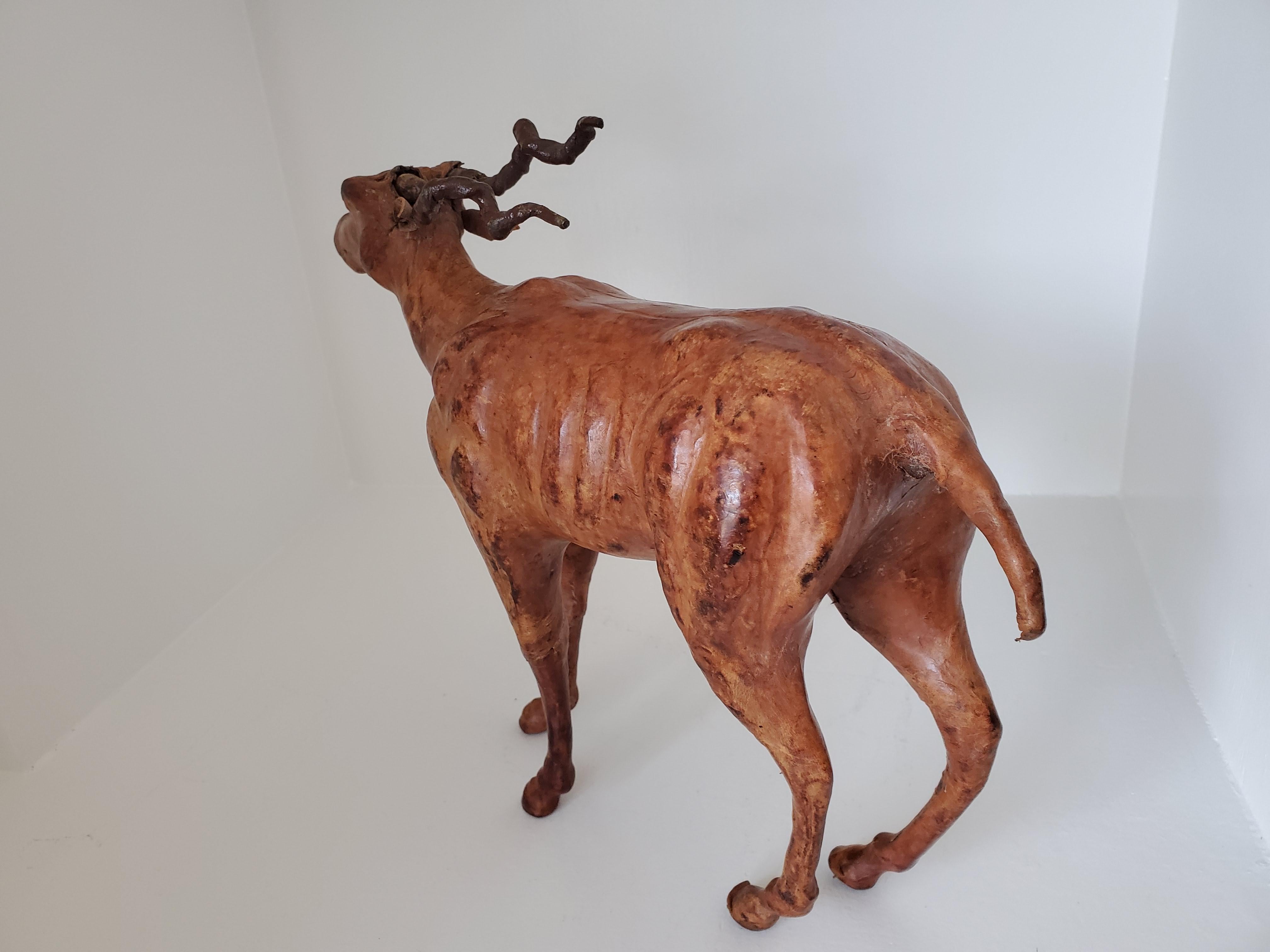 20th Century Vintage Sculpture - Wood and Leather Gazelle Likely from Liberty's London For Sale