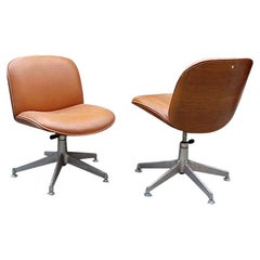 Retro Wood and Leather Swivel Chair by Ico Parisi Mim, Italy, 1970