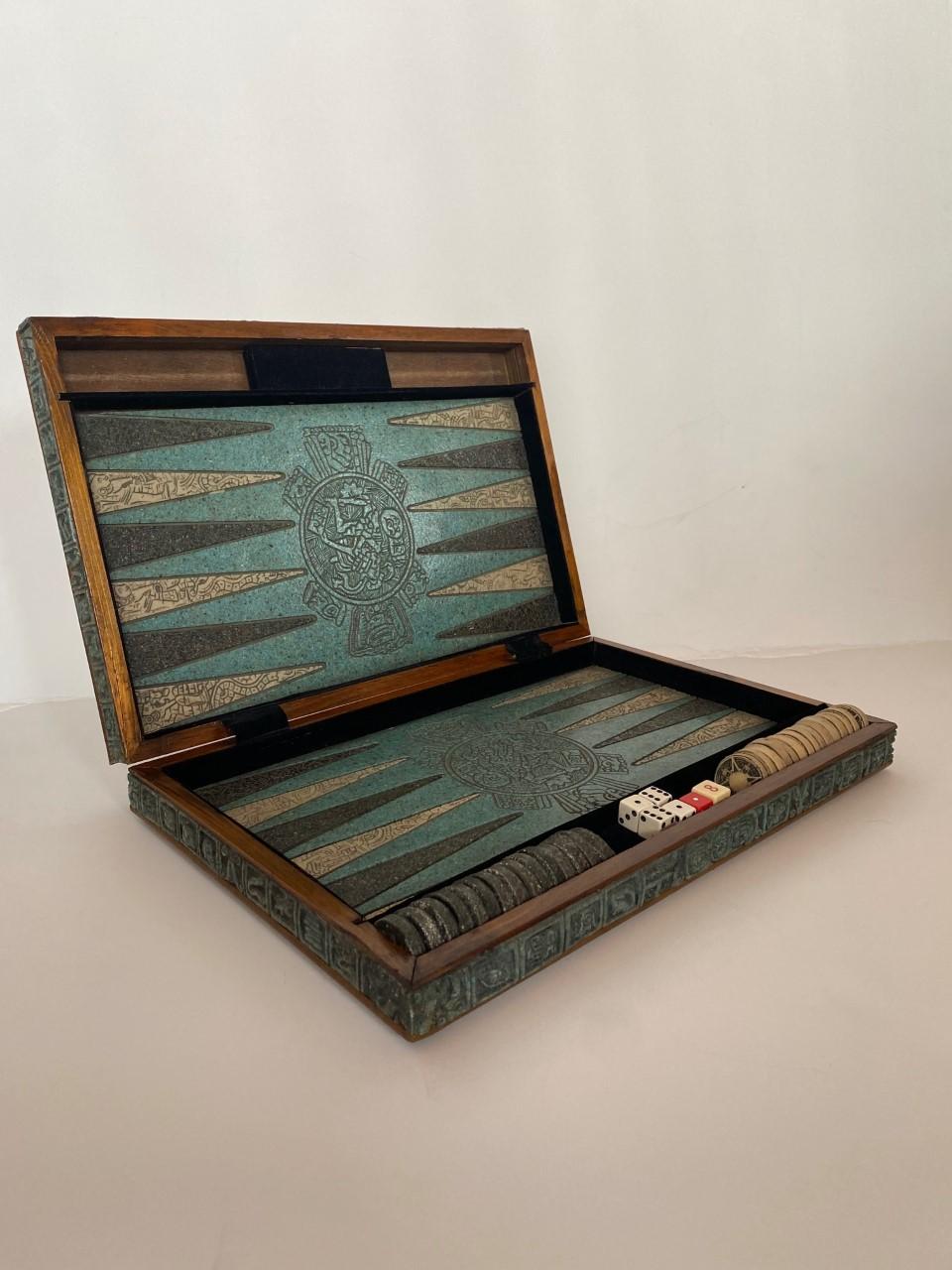 Vintage Wood and Malachite Resin Mayan Backgammon Set 4