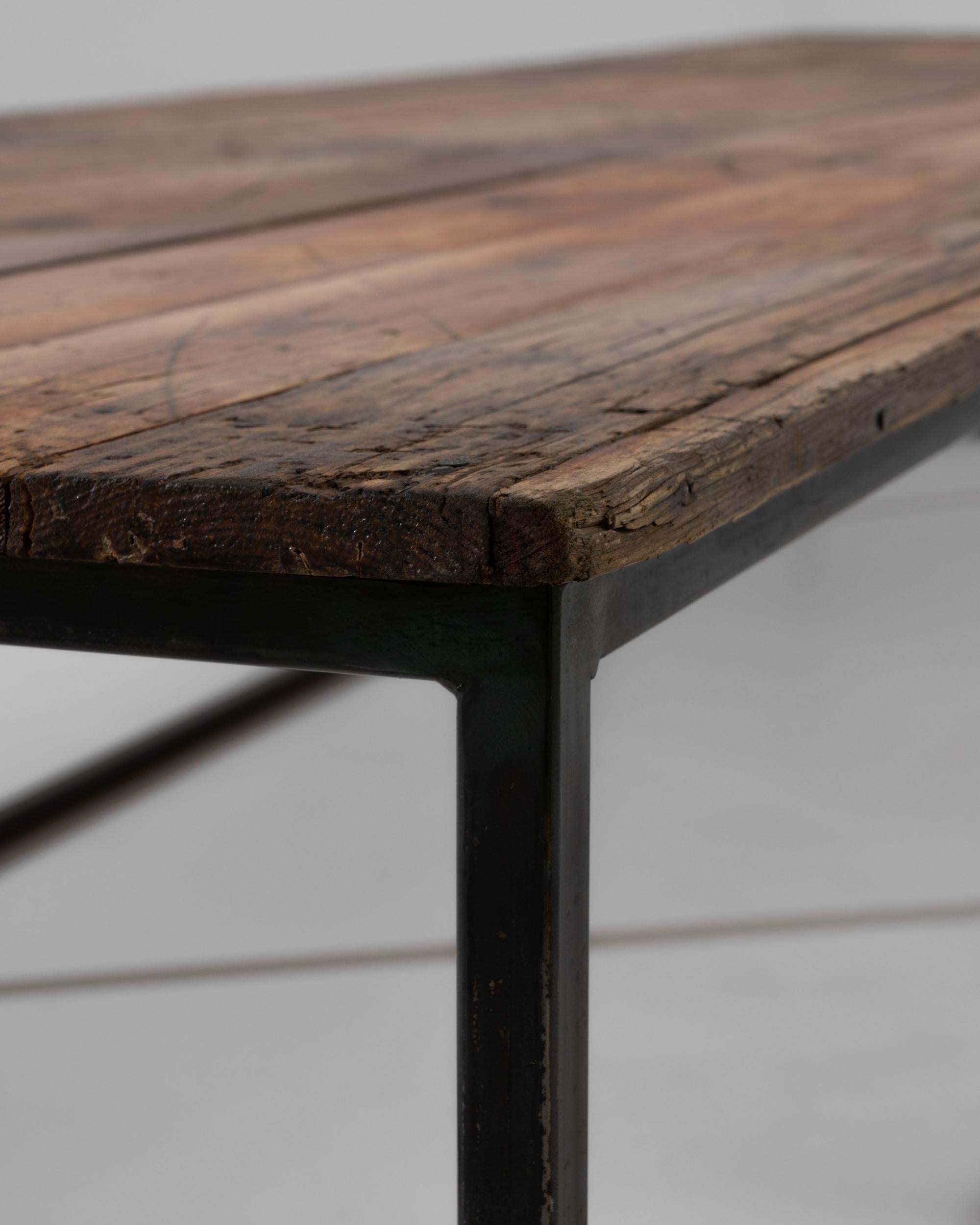 Rustic Vintage Wood and Metal Coffee Table For Sale