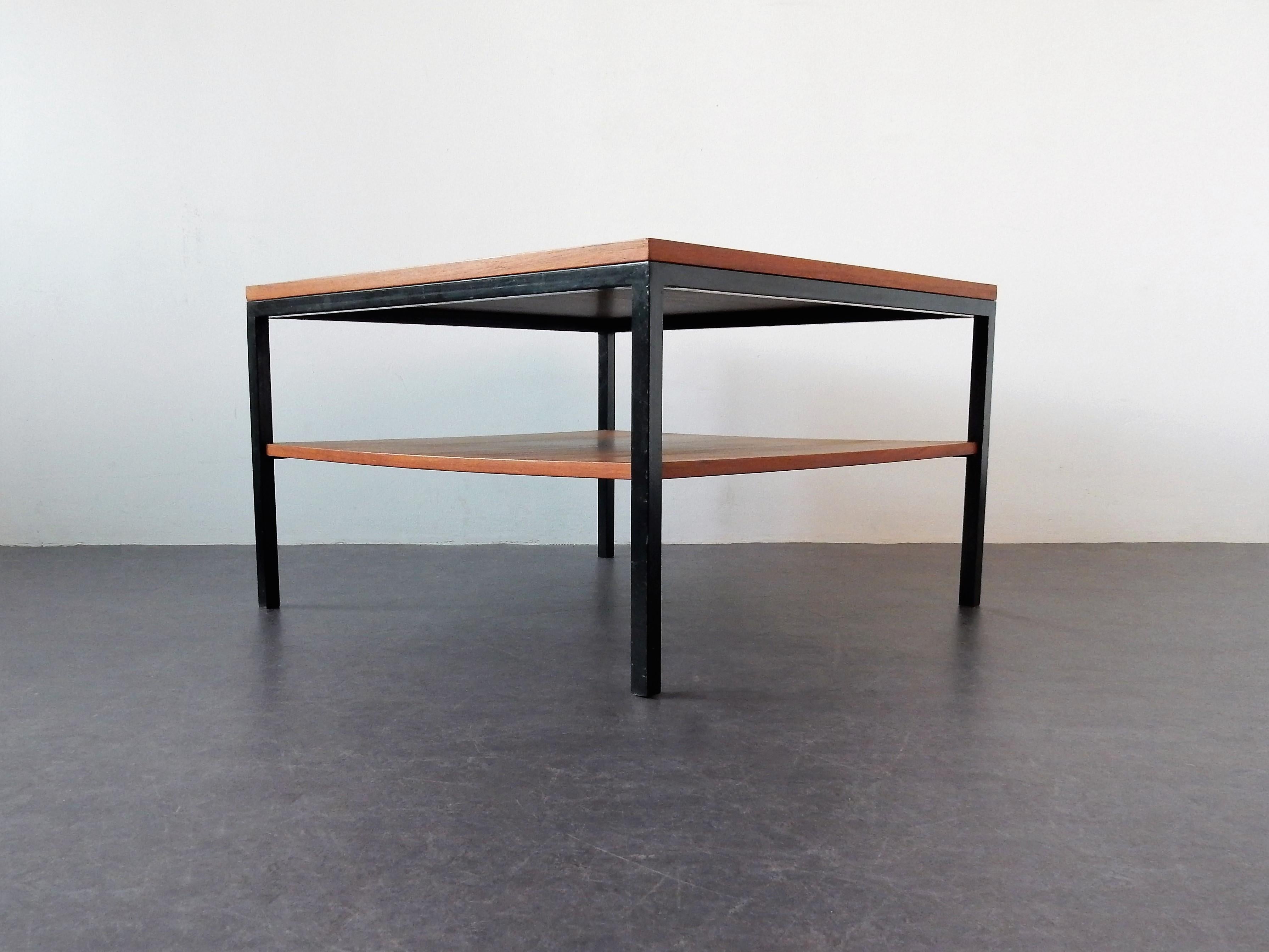 Mid-Century Modern Vintage Wood and Metal Coffee Table with Extra Low Shelf