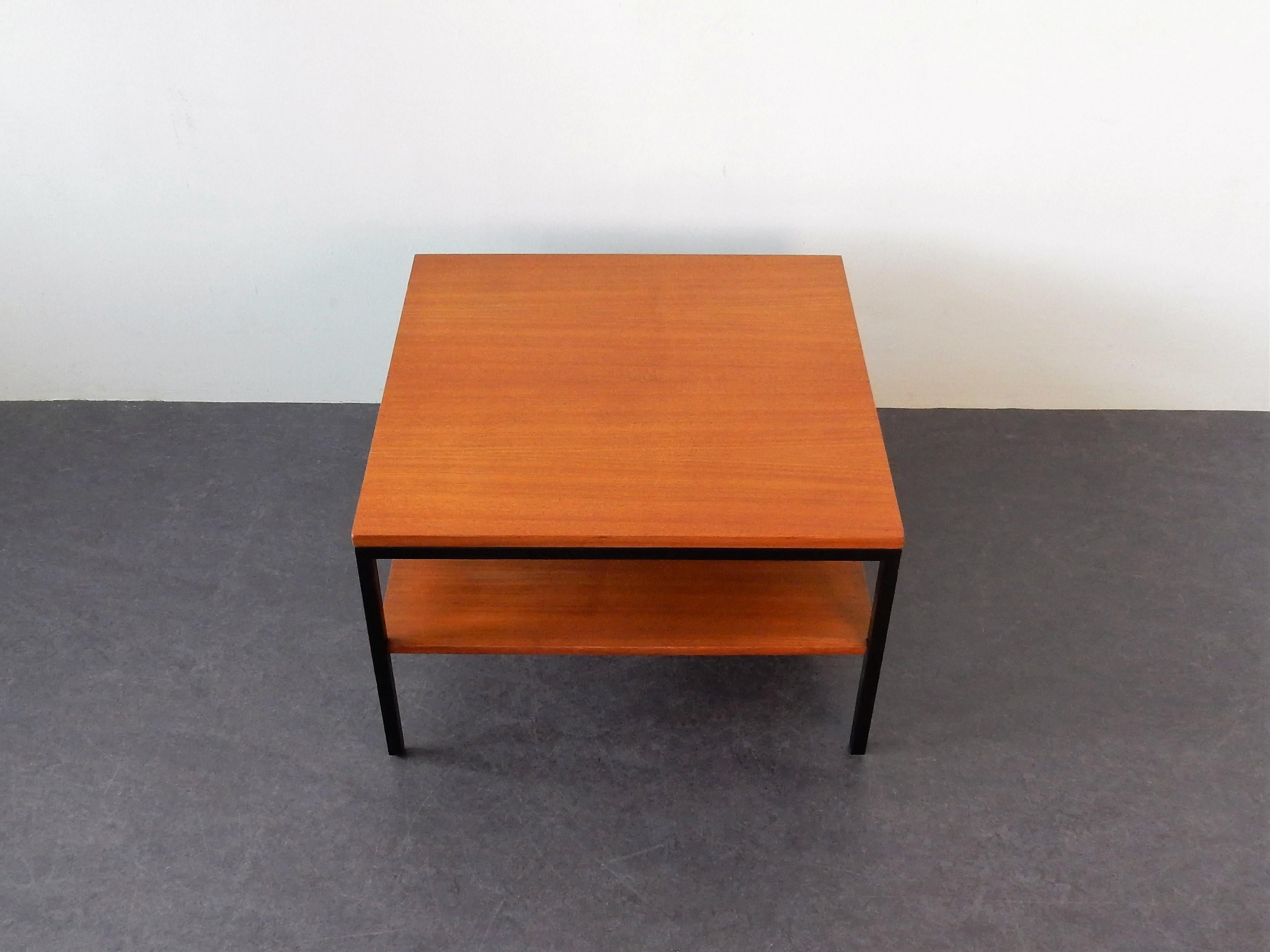 Veneer Vintage Wood and Metal Coffee Table with Extra Low Shelf
