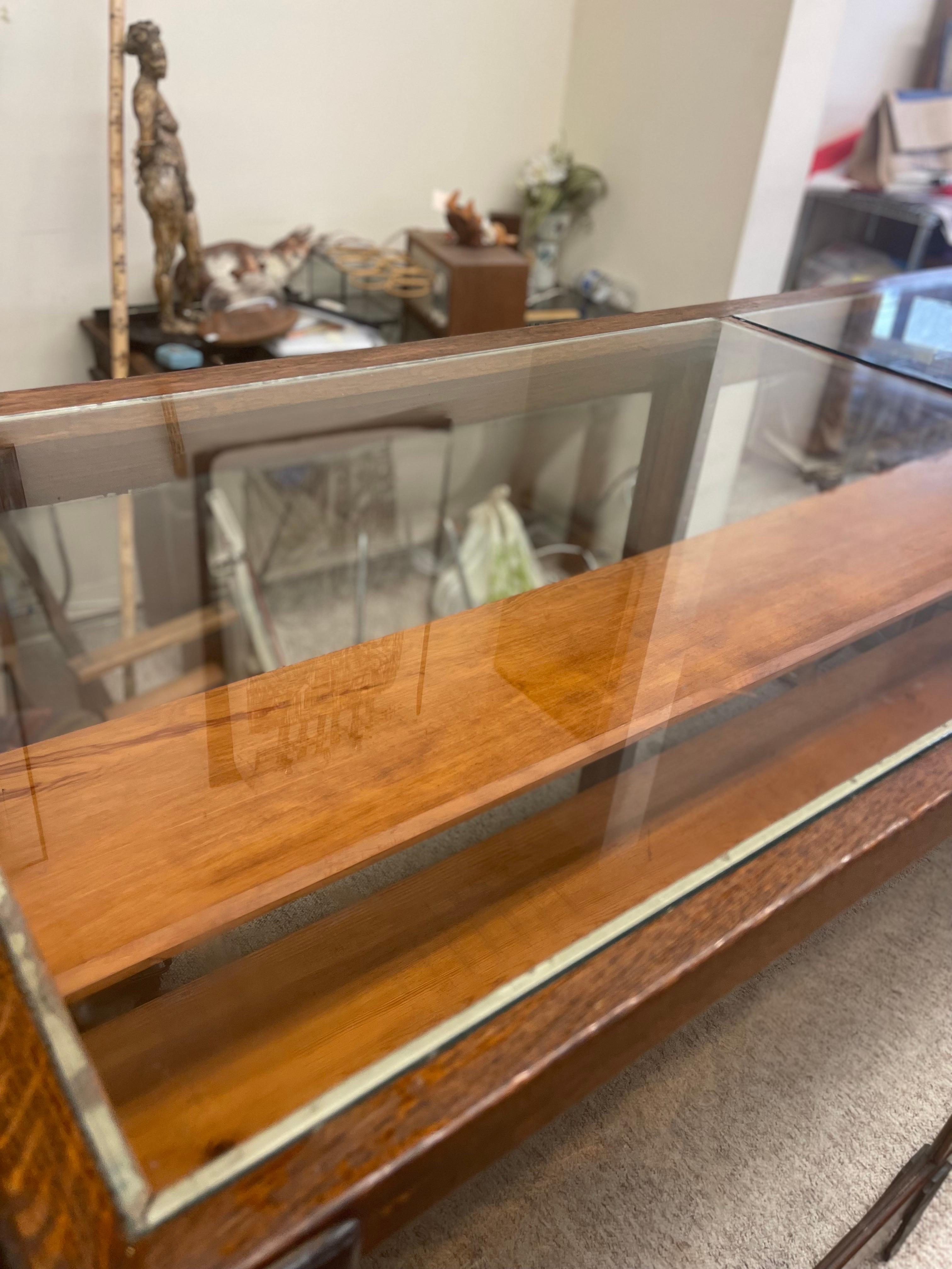 Glass Vintage Wood and Metal Display Case For Sale
