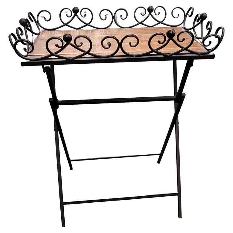 Vintage Wood and Metal Folding Tray Table with Gallery For Sale at 1stDibs