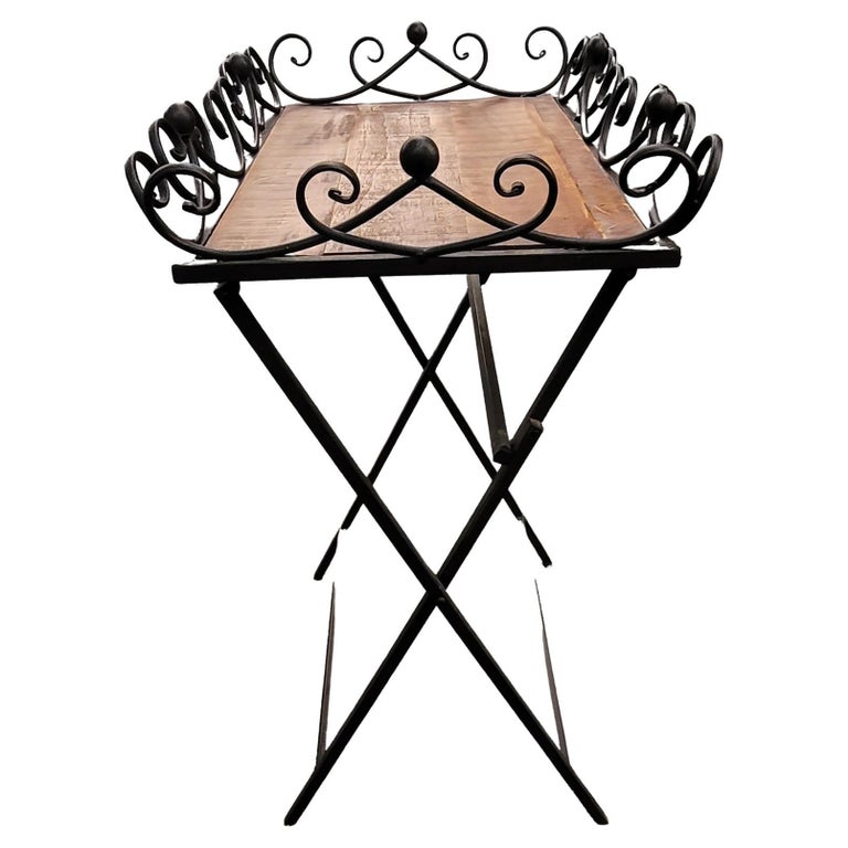 Vintage Wood and Metal Folding Tray Table with Gallery For Sale at 1stDibs