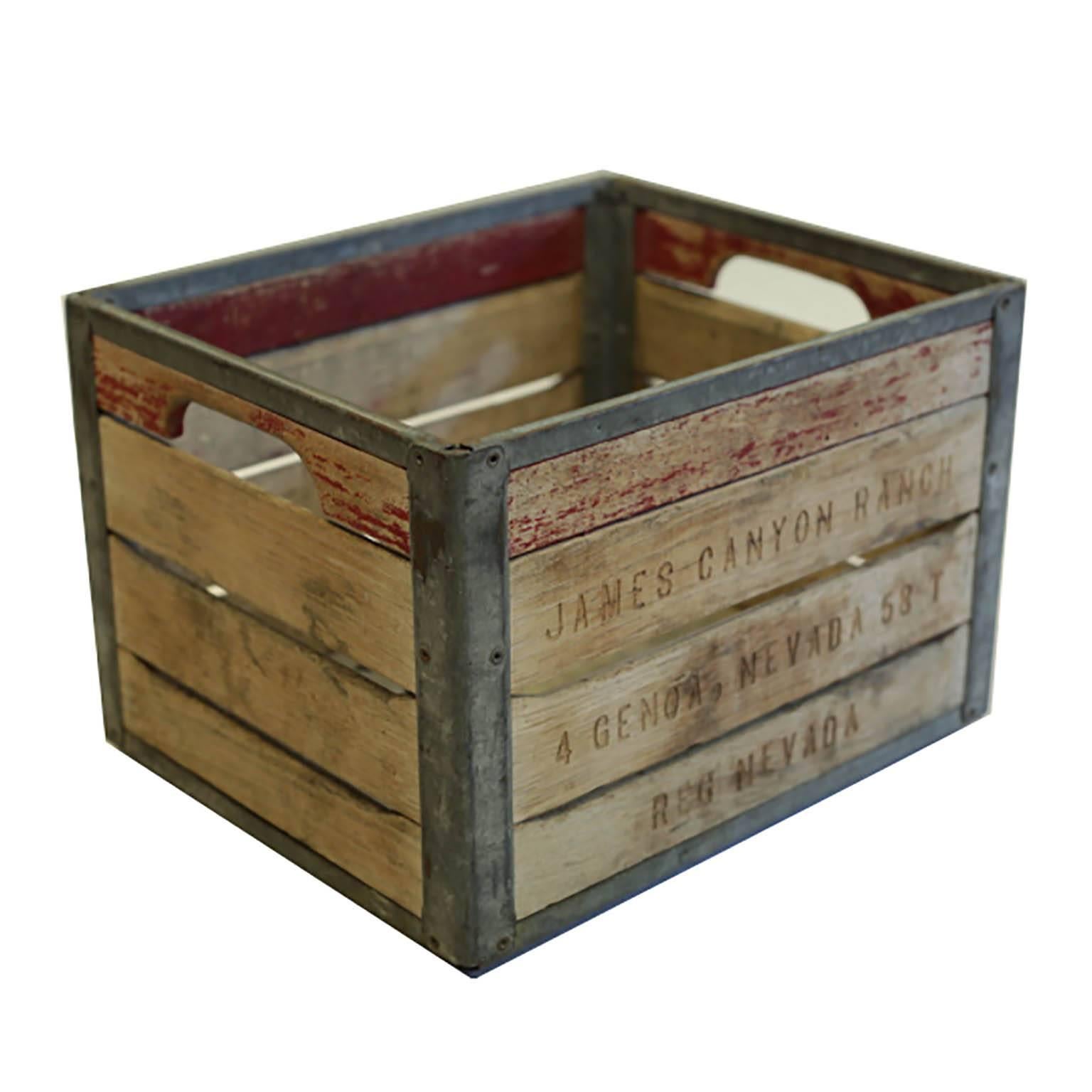 Vintage Wood and Metal Milk Crate, circa 1940-1950s