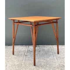 Tavolo da gioco vintage in legno e rattan