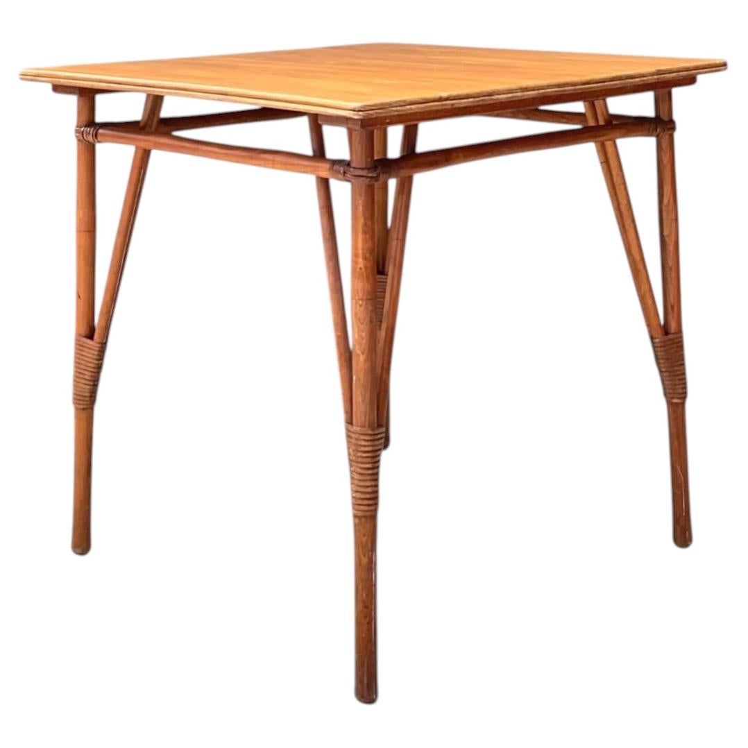 Vintage Wood and Rattan Game Table