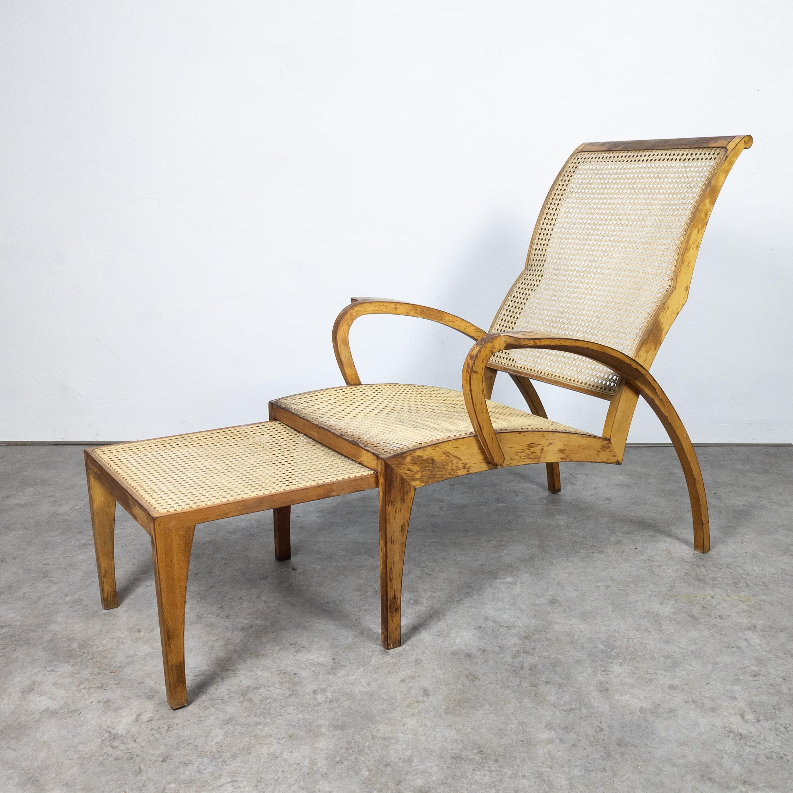 Other Vintage wood and rattan patio chaise lounge from Krasna Jizba 1930s For Sale