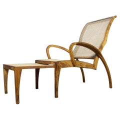 Vintage wood and rattan patio chaise lounge from Krasna Jizba 1930s