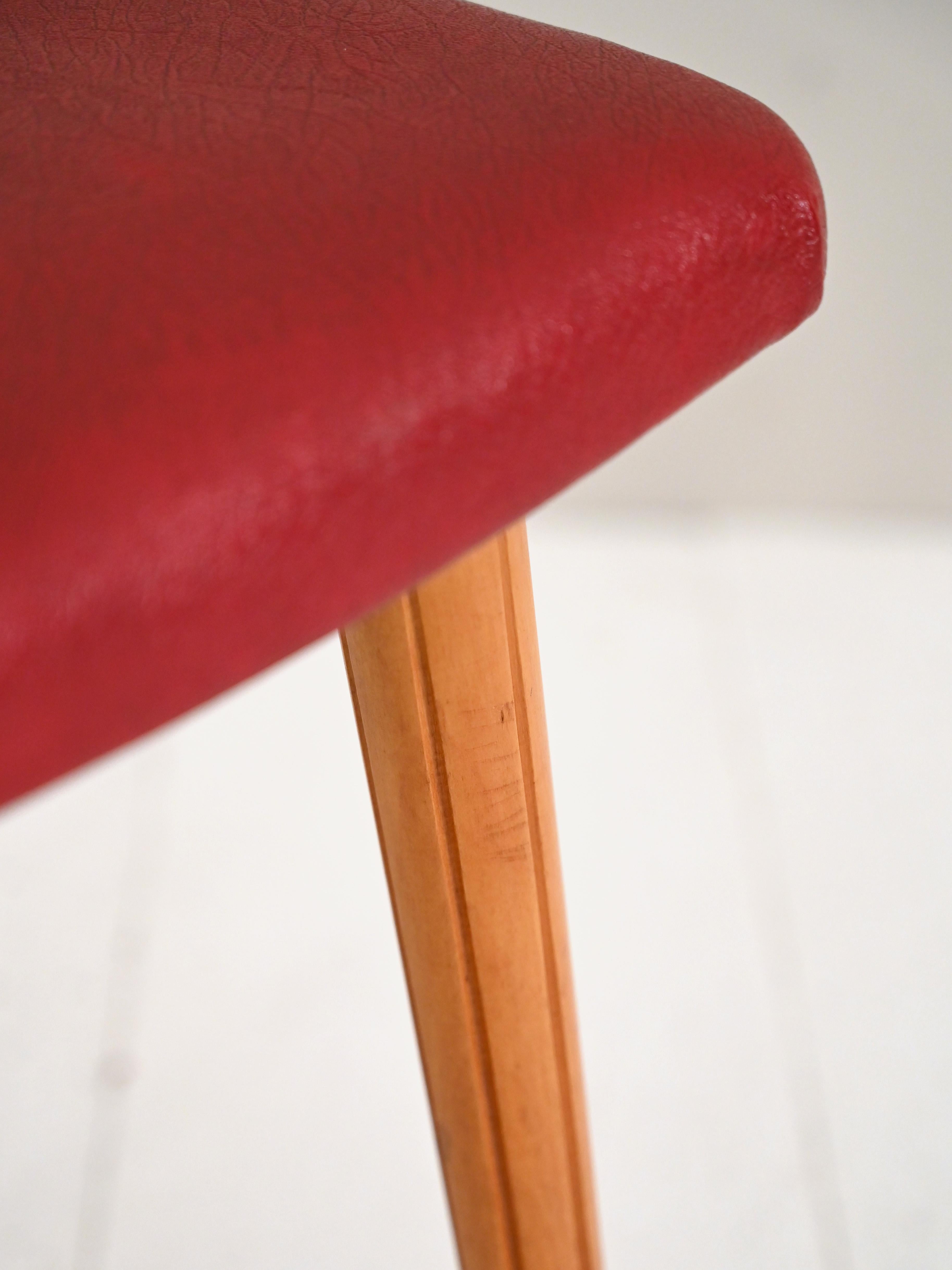 Vintage Wood and Red Leatherette Stool In Good Condition In Brescia, IT