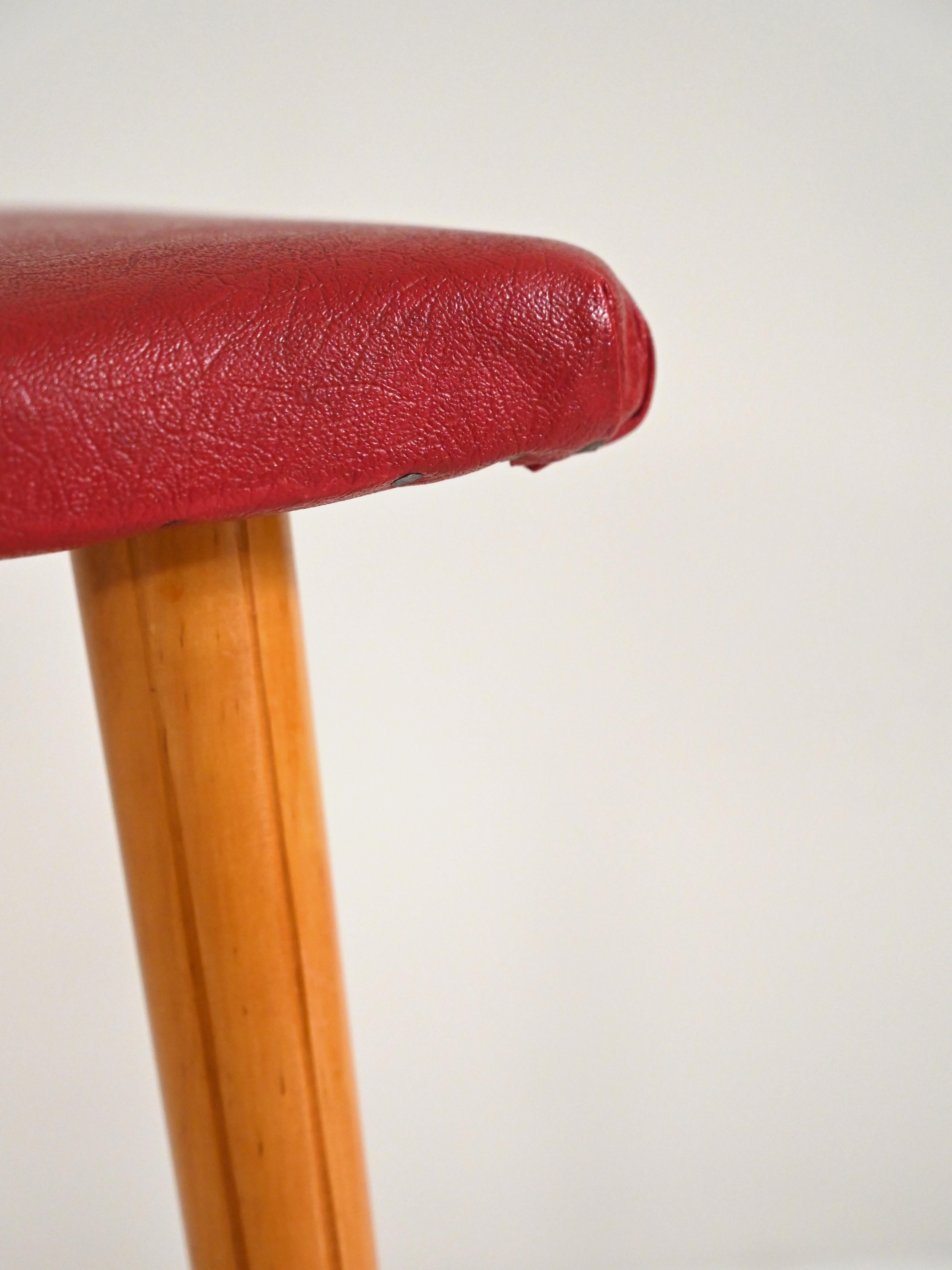 Faux Leather Vintage Wood and Red Leatherette Stool
