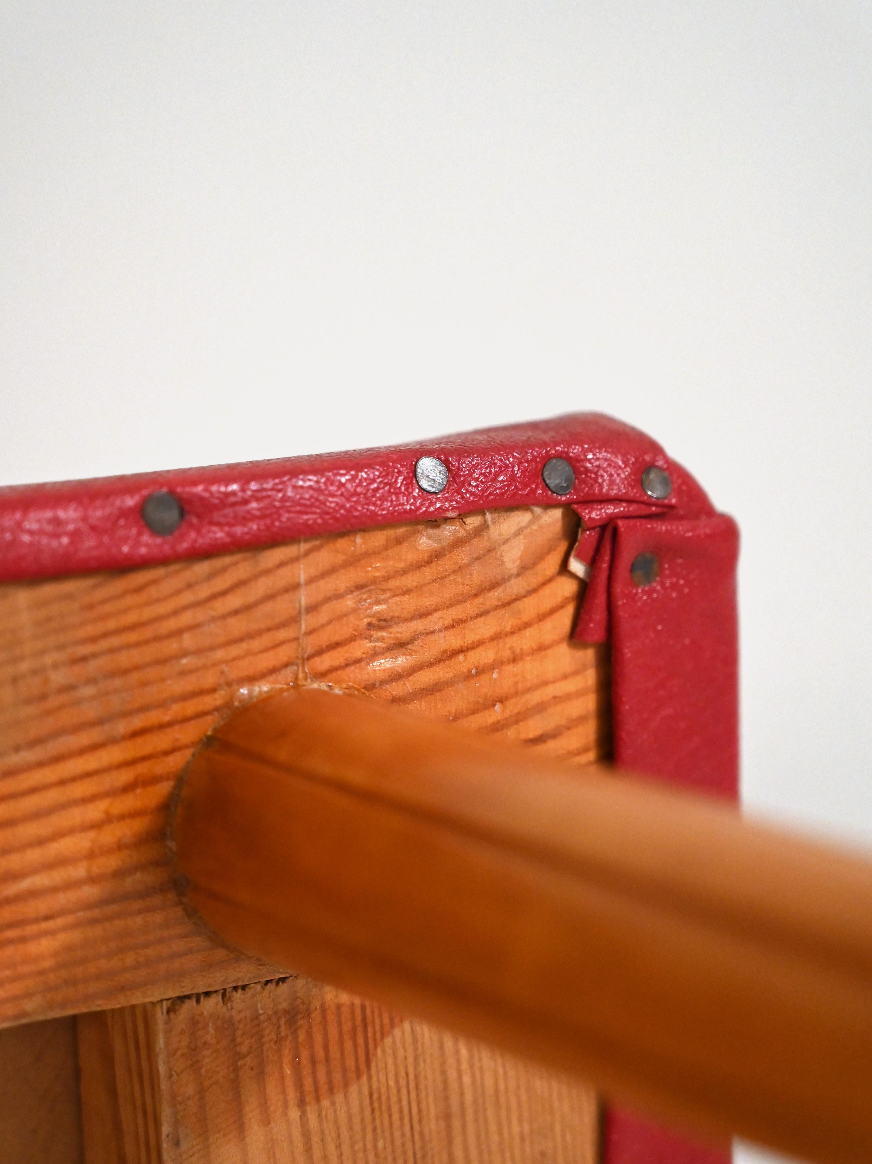 Vintage Wood and Red Leatherette Stool 1