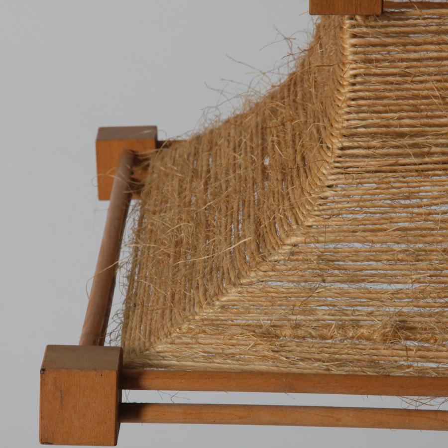 Lámpara colgante vintage de madera y cuerda, años 60 en Bueno estado para la venta en MONTESSON, FR