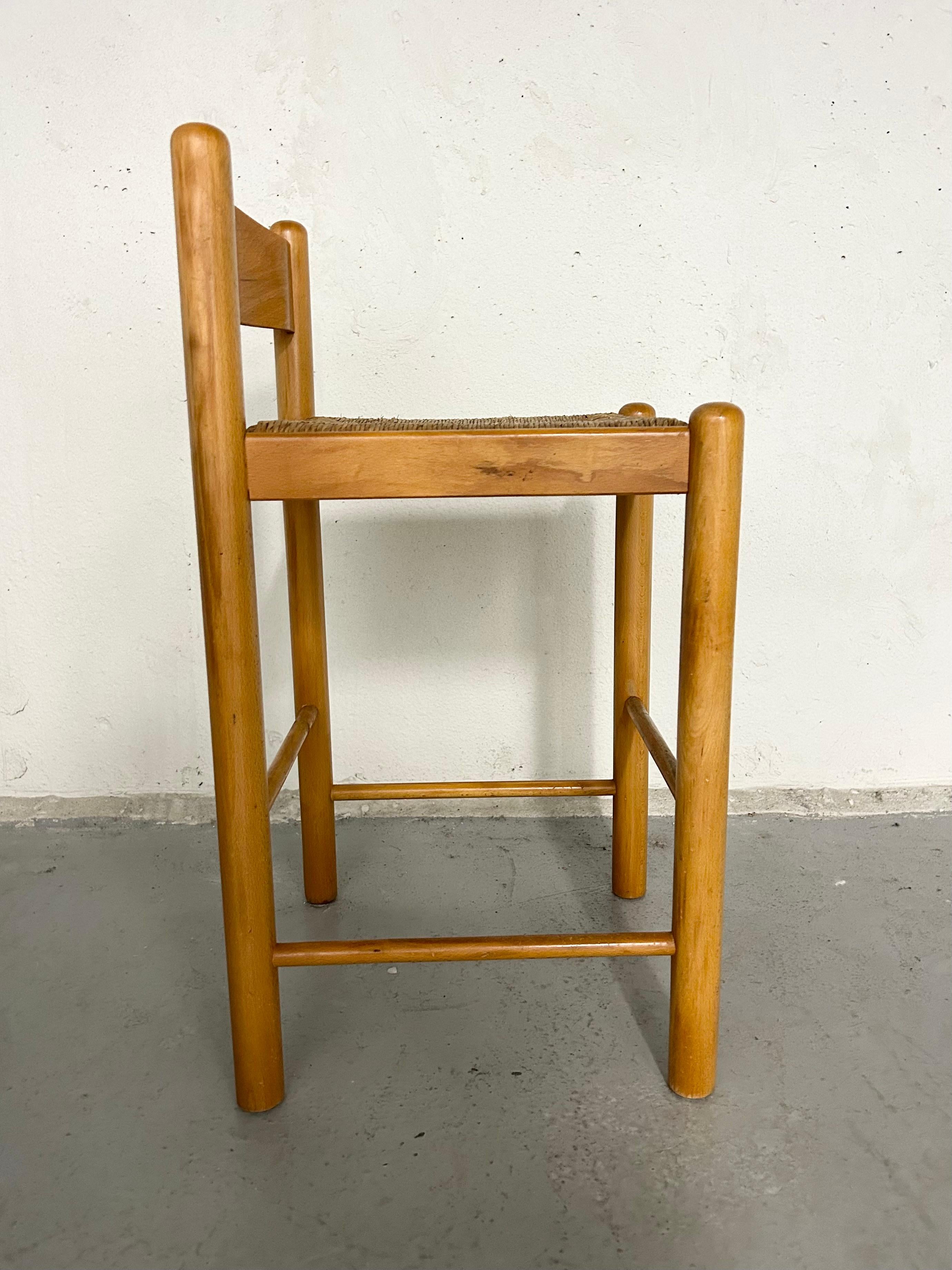 Vintage Wood and Rush Counter Stool In Good Condition In Brooklyn, NY