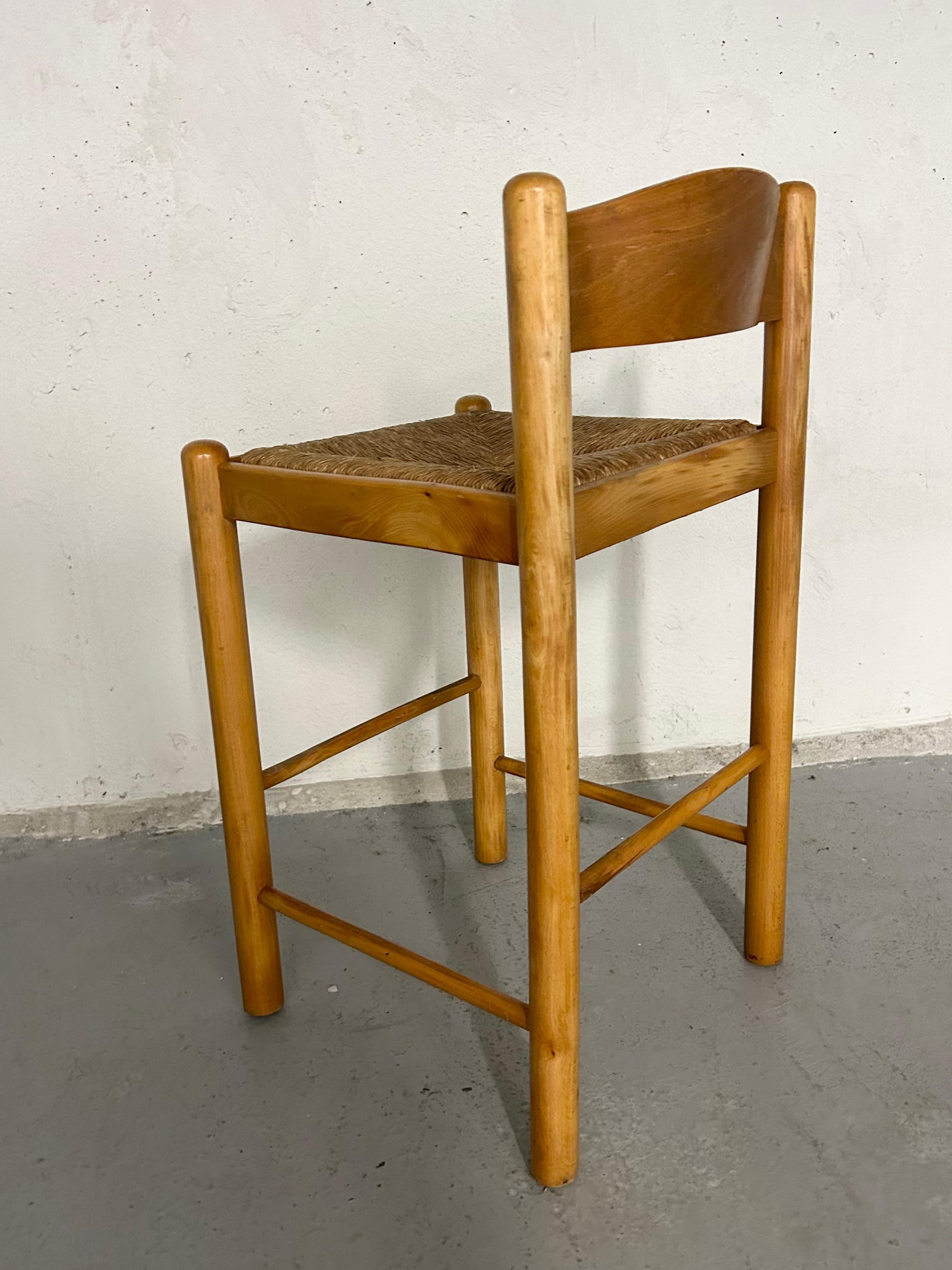 Mid-20th Century Vintage Wood and Rush Counter Stool