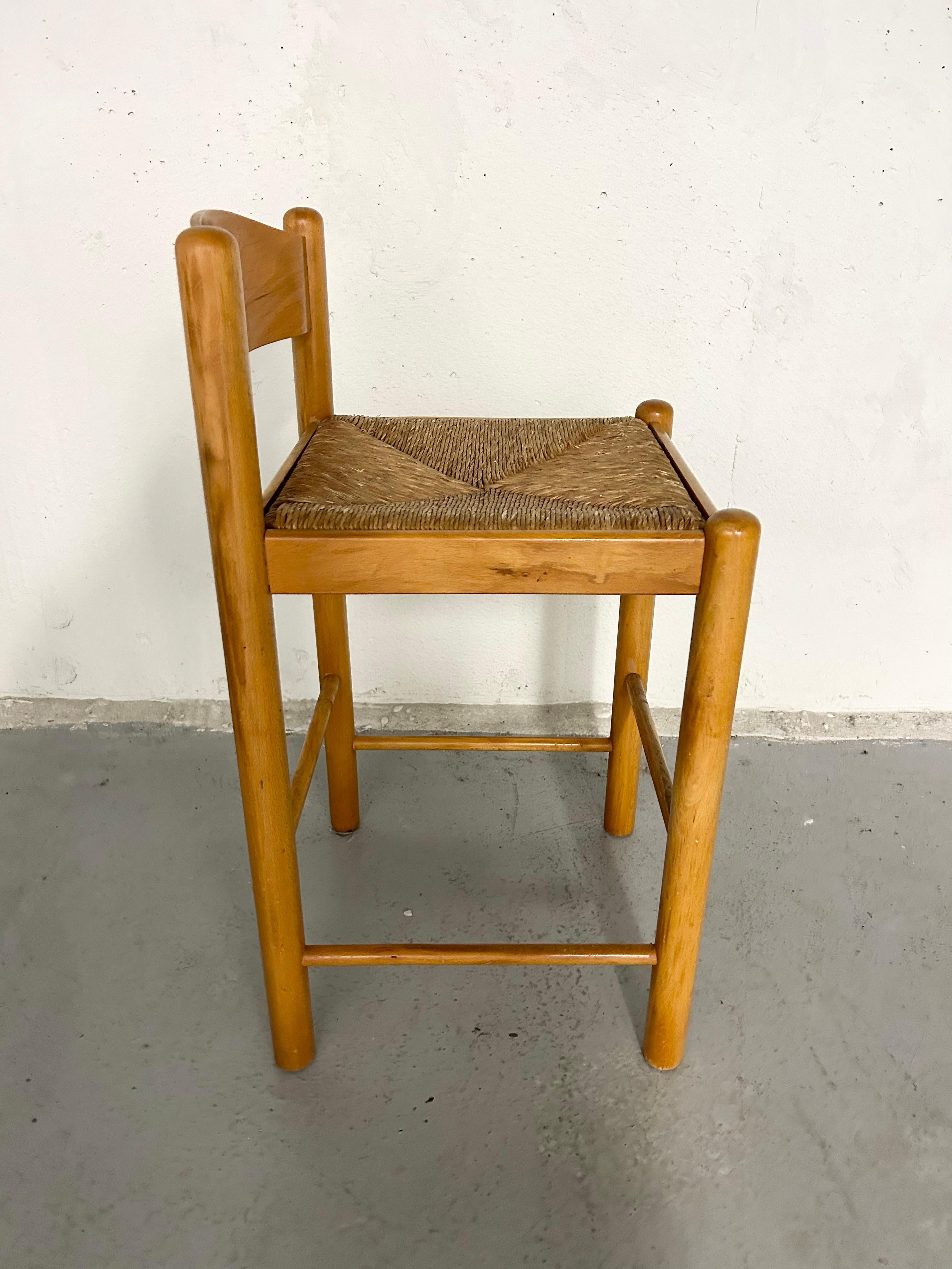 Vintage Wood and Rush Counter Stool For Sale 1