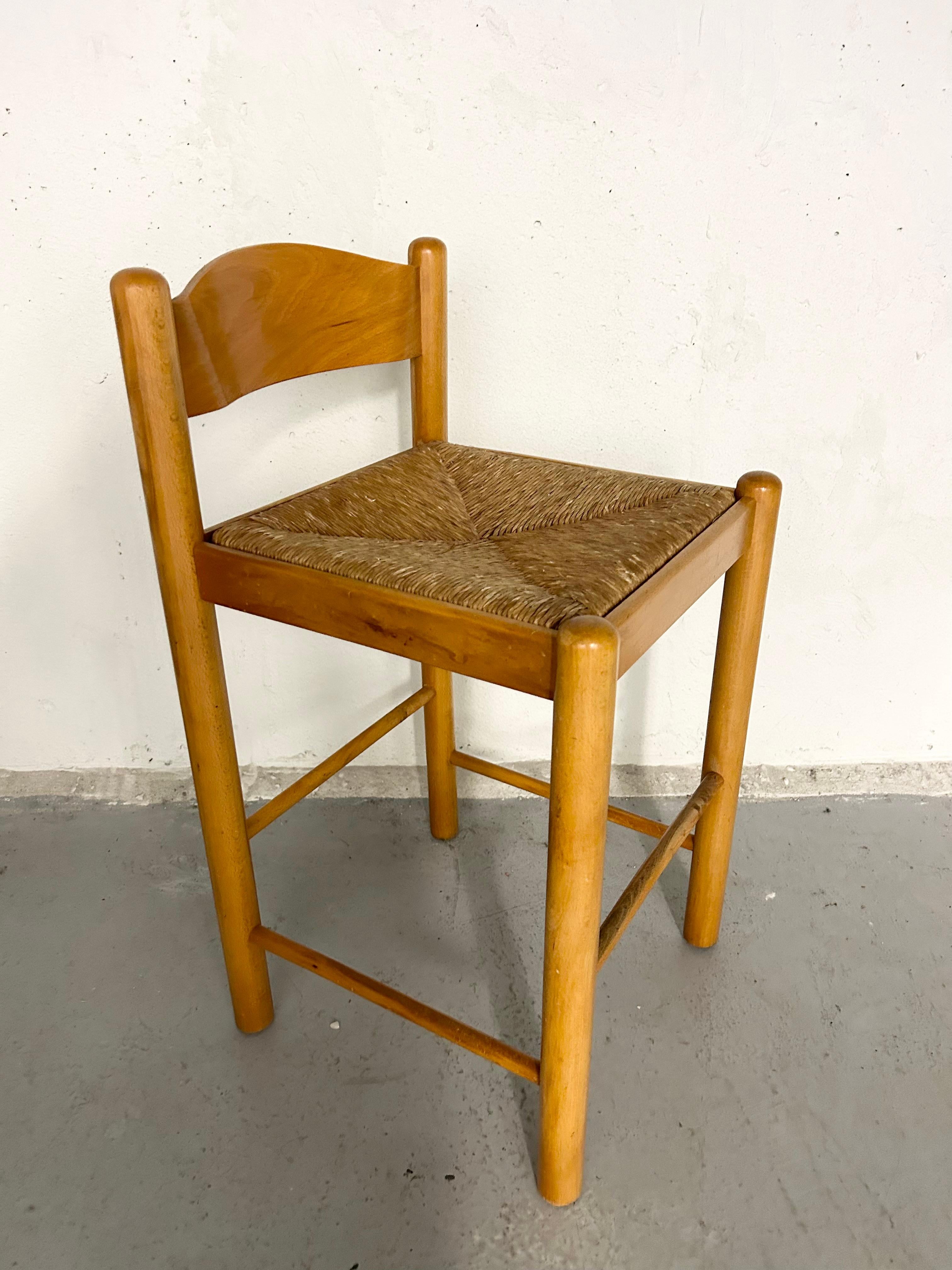 Vintage Wood and Rush Counter Stool For Sale 2