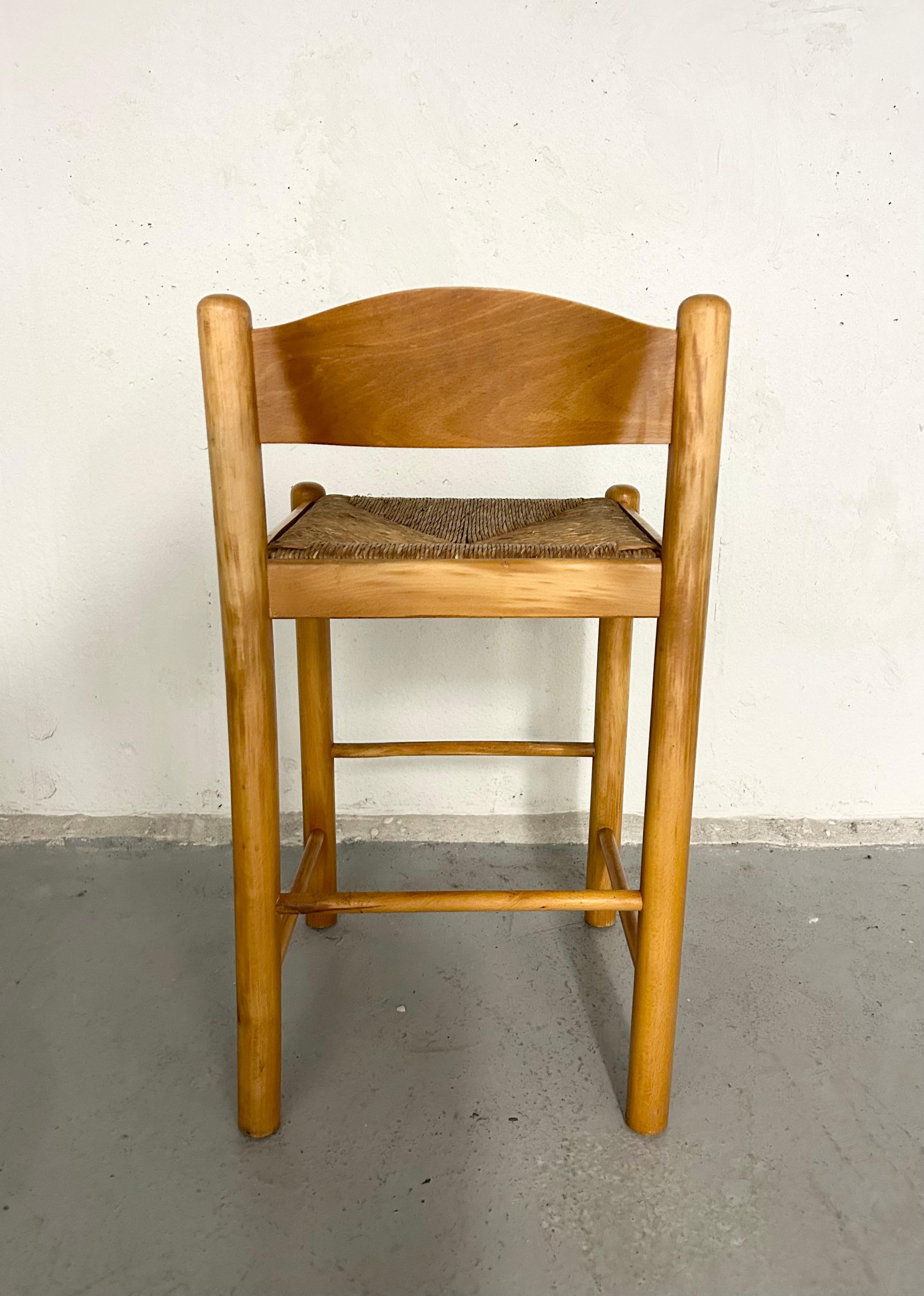 Vintage Wood and Rush Counter Stool For Sale 3