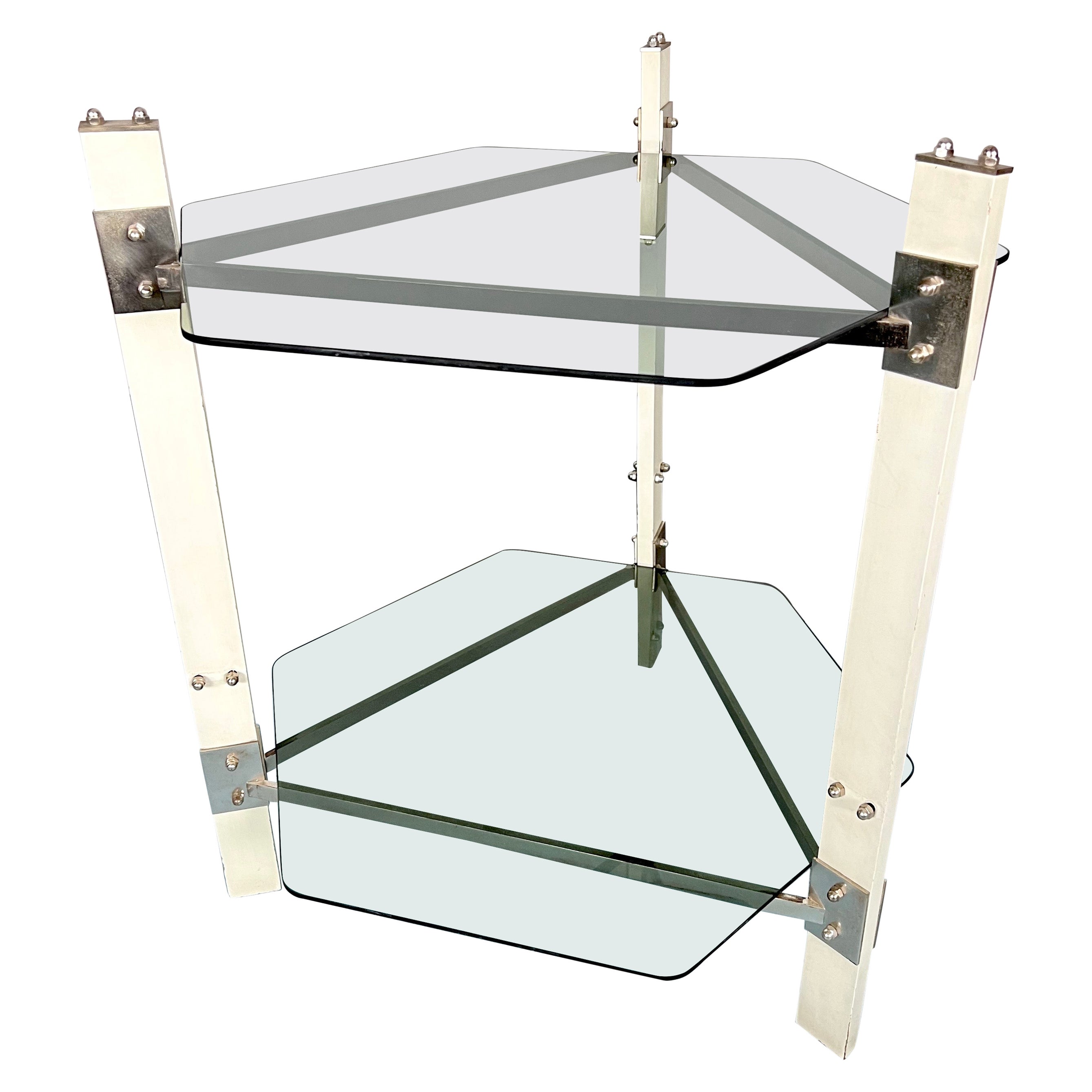 Vintage wood and smoked glass side table. Italy 1970s For Sale
