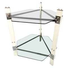 Vintage wood and smoked glass side table. Italy 1970s