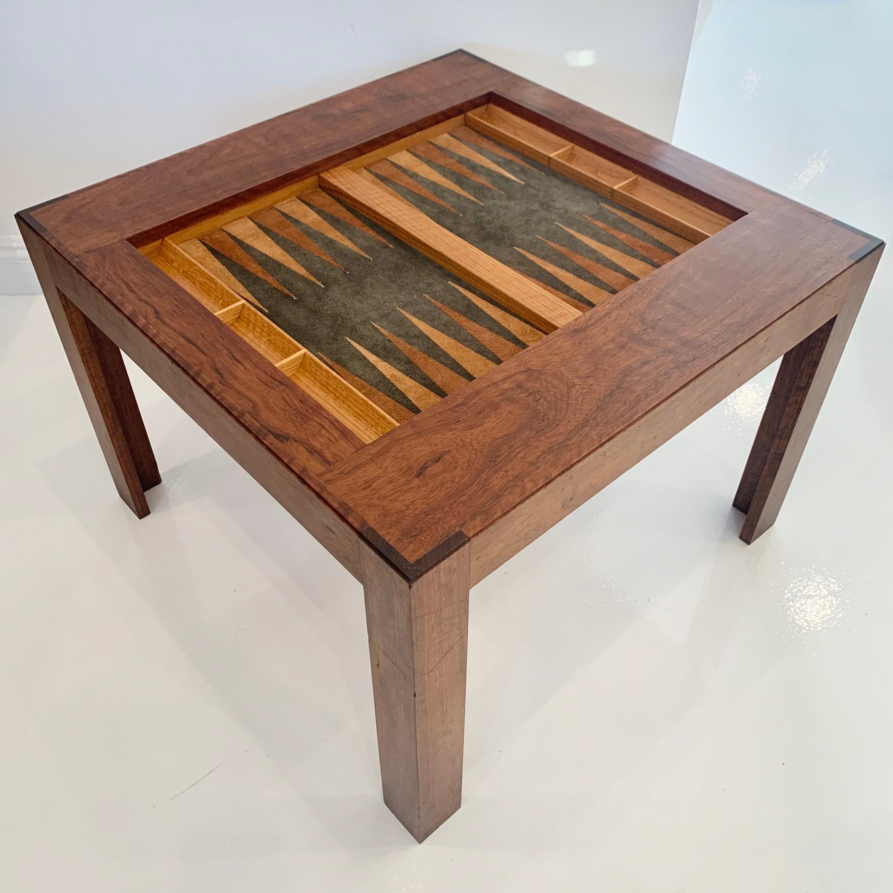 Vintage Wood and Suede Backgammon Table For Sale at 1stDibs