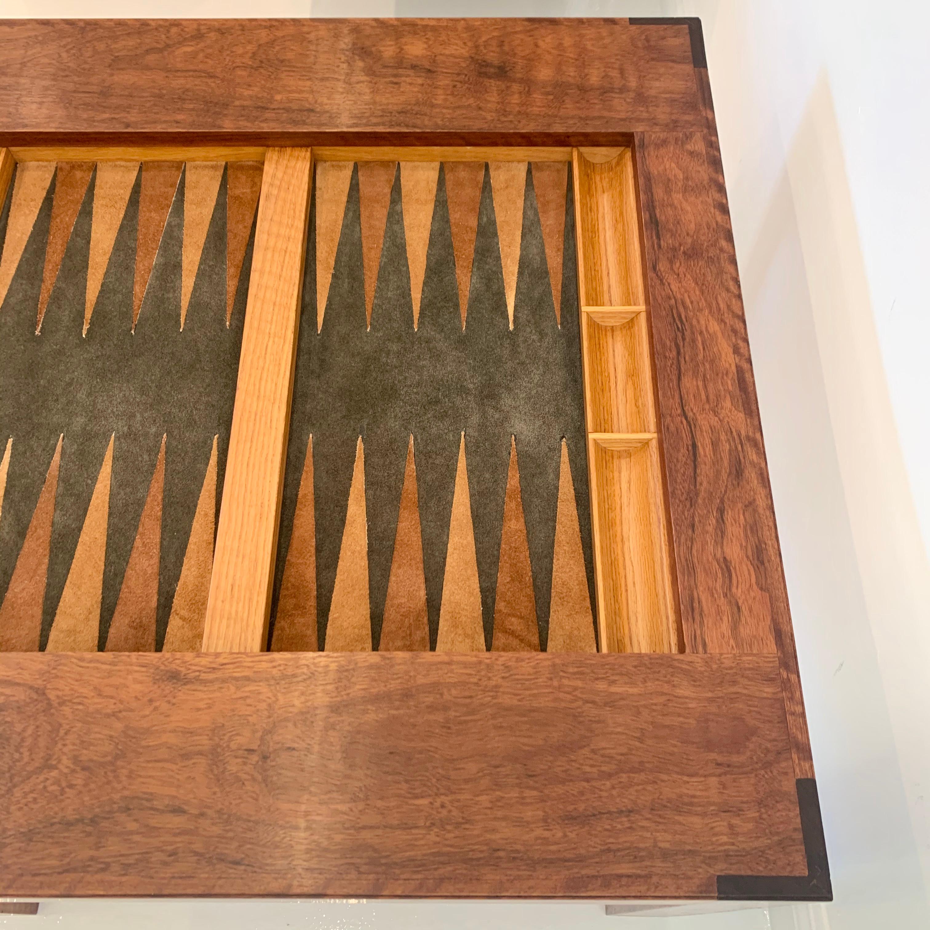 American Vintage Wood and Suede Backgammon Table