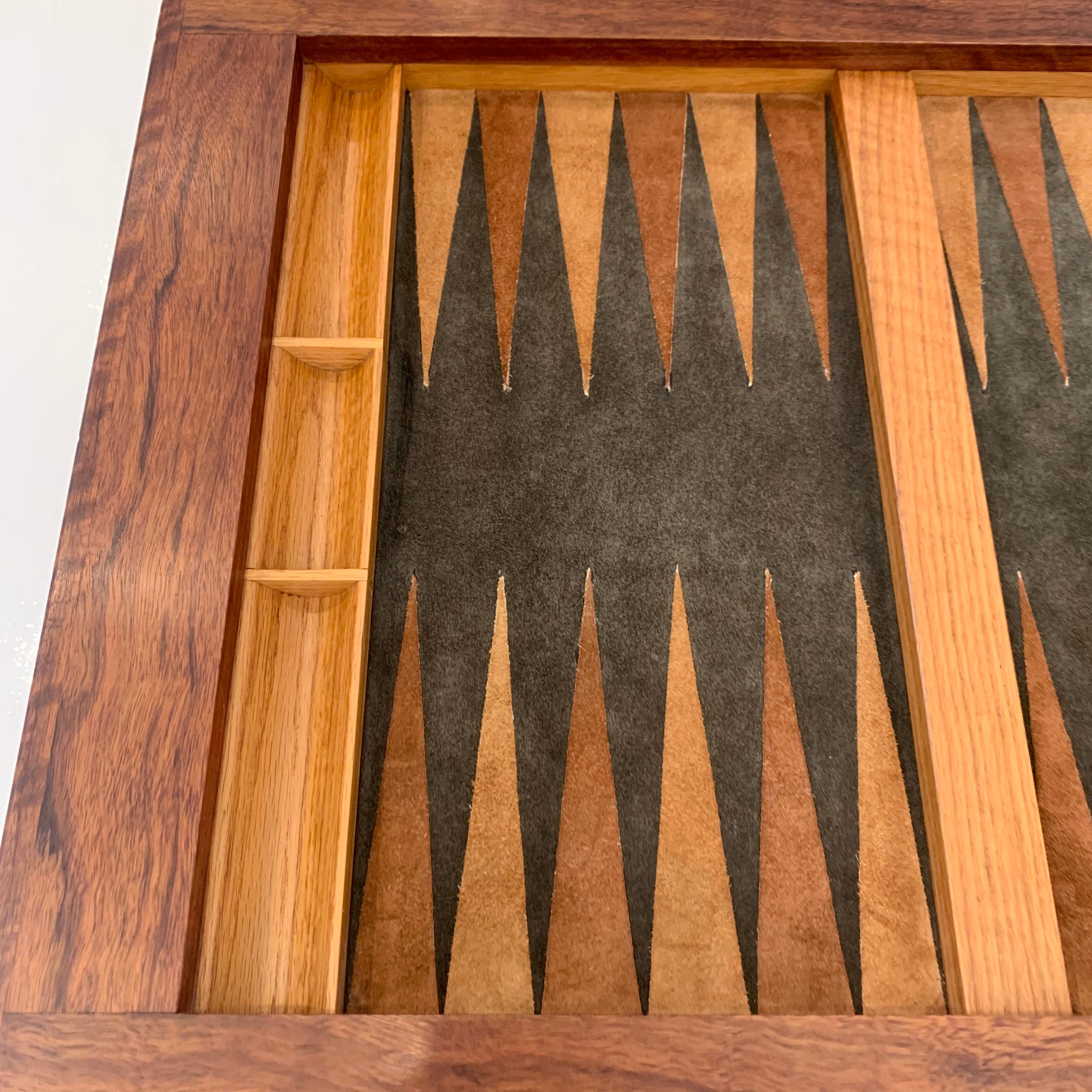 Late 20th Century Vintage Wood and Suede Backgammon Table