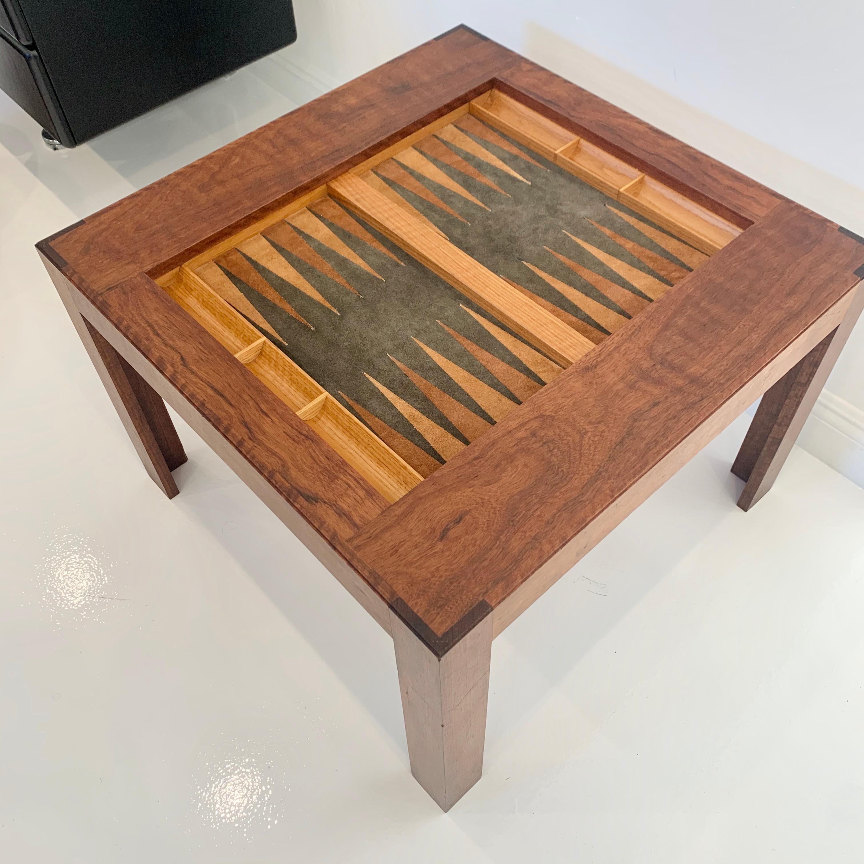 Vintage Wood and Suede Backgammon Table 1