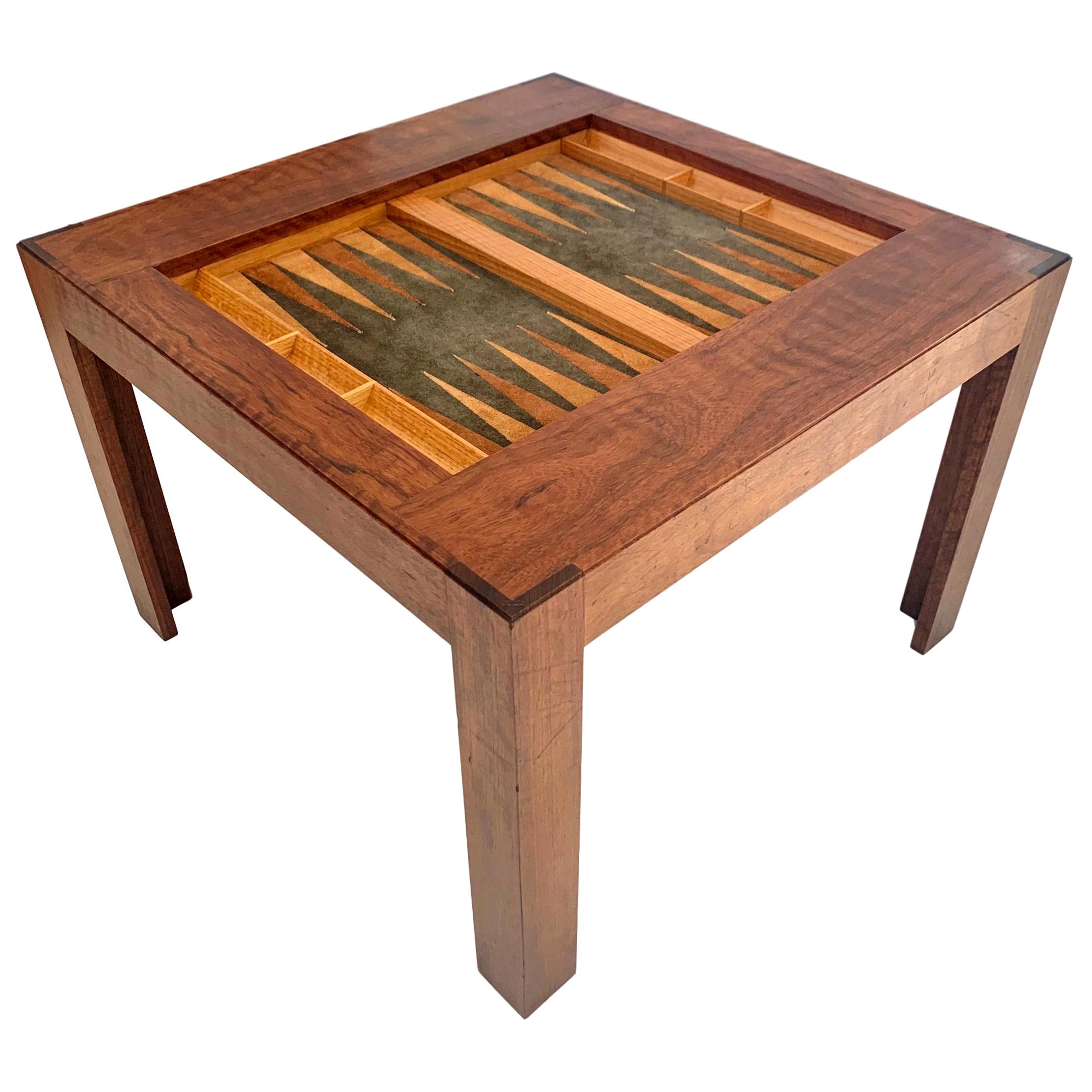 Vintage Wood and Suede Backgammon Table