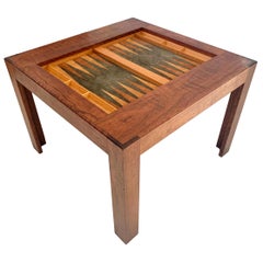 Vintage Wood and Suede Backgammon Table