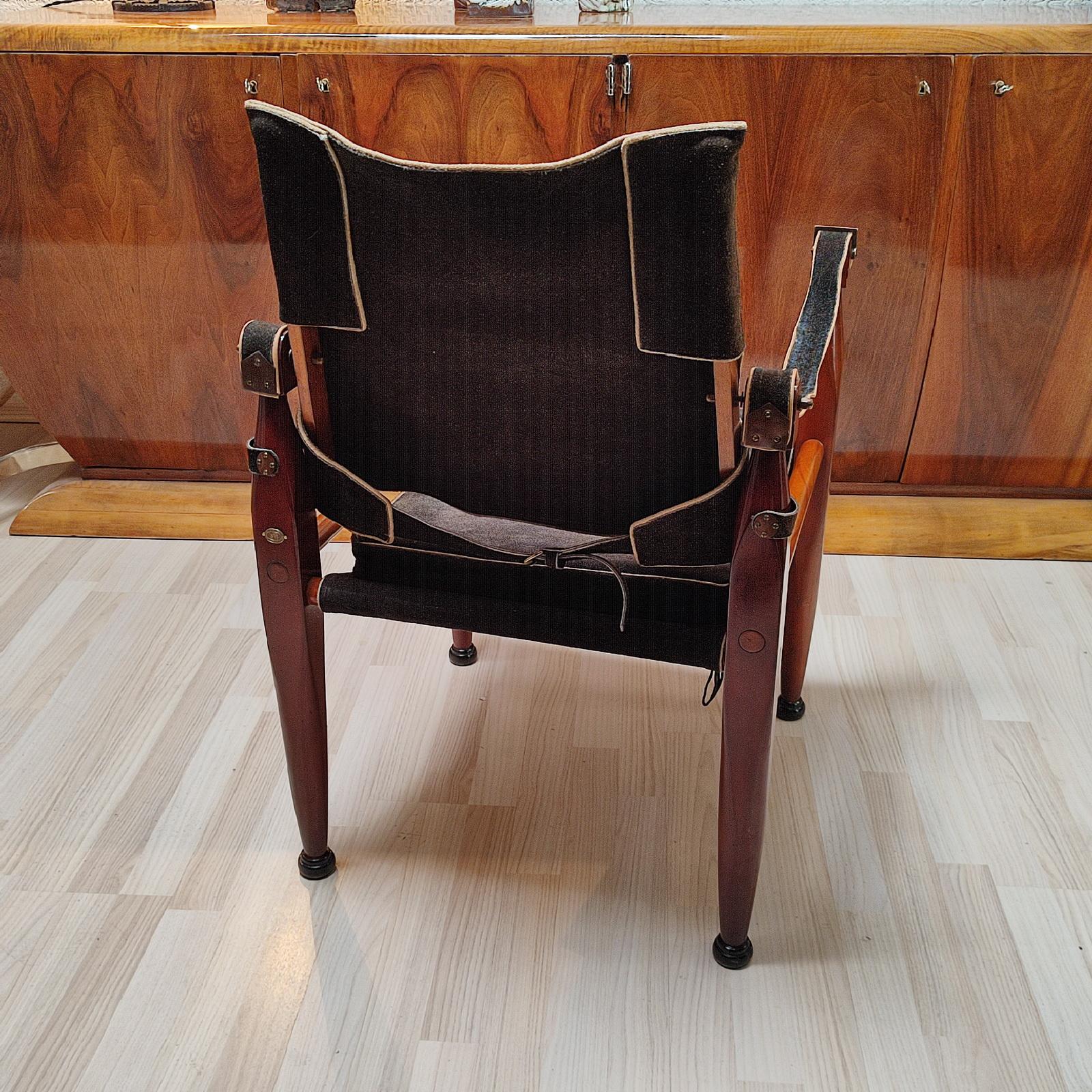 Vintage Wood and Suede Safari Campaign Chair For Sale 4