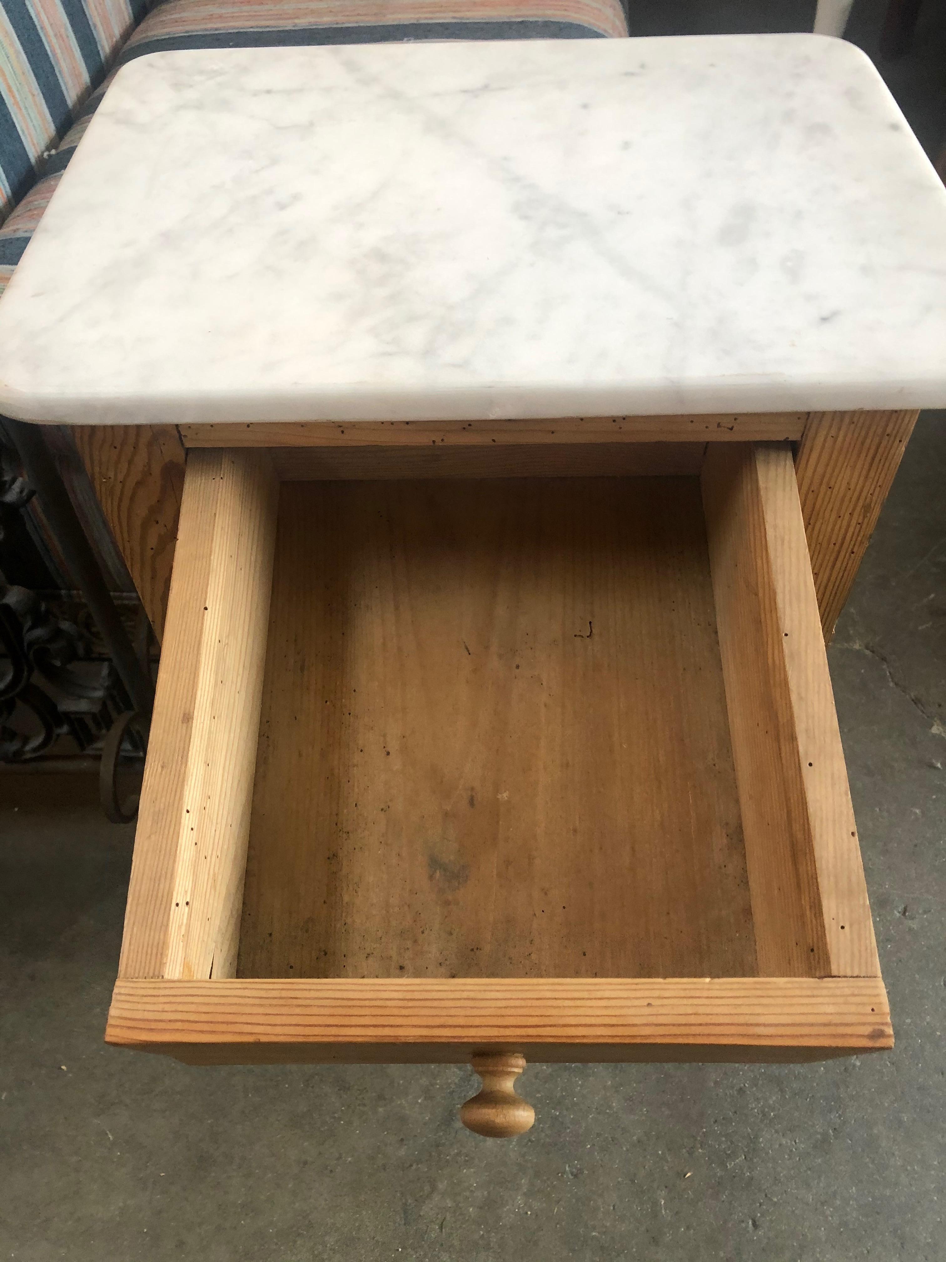 Rustic Vintage Wood and White Marble Side Table