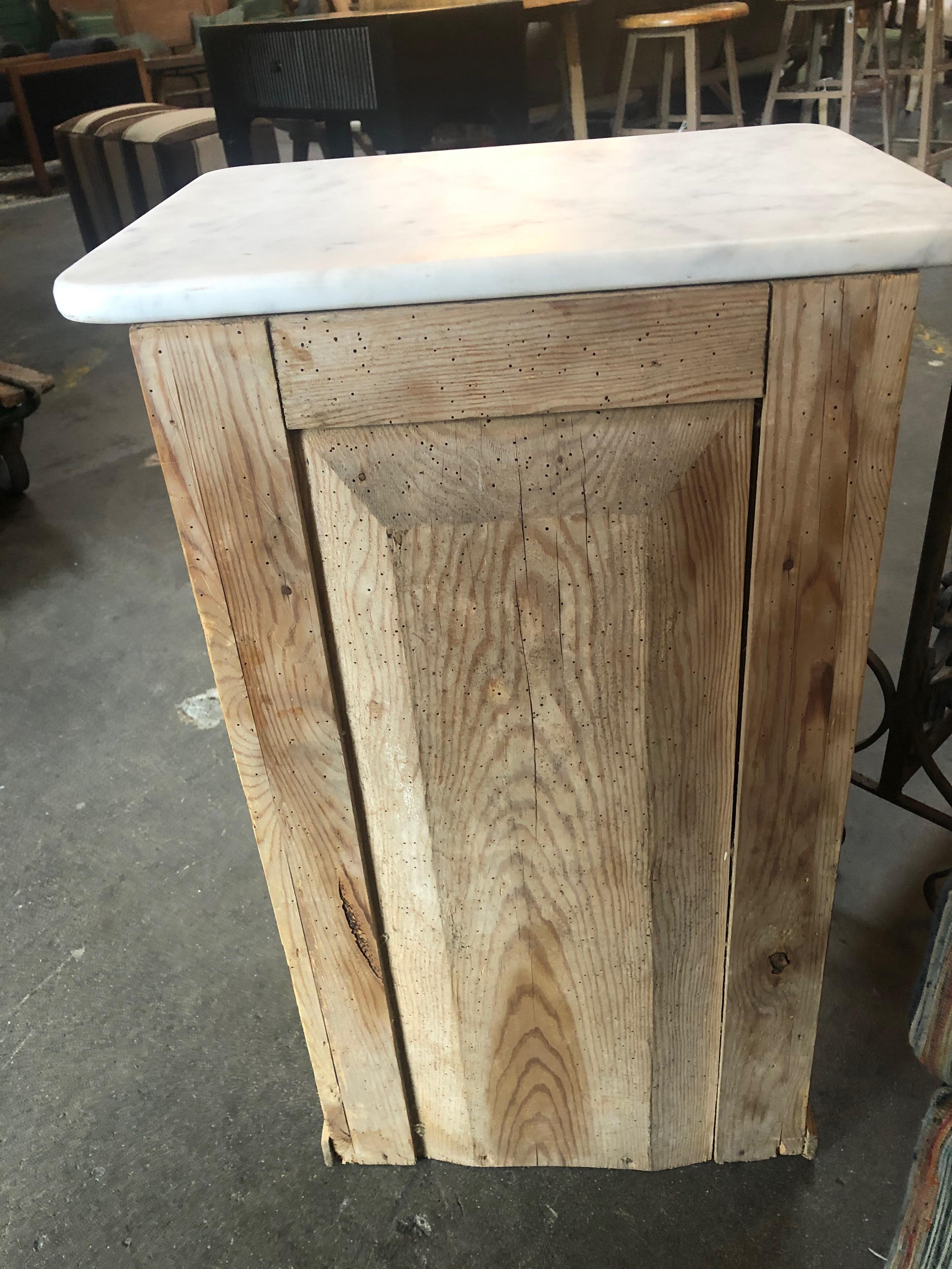 Vintage Wood and White Marble Side Table 1