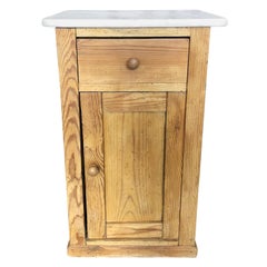 Vintage Wood and White Marble Side Table