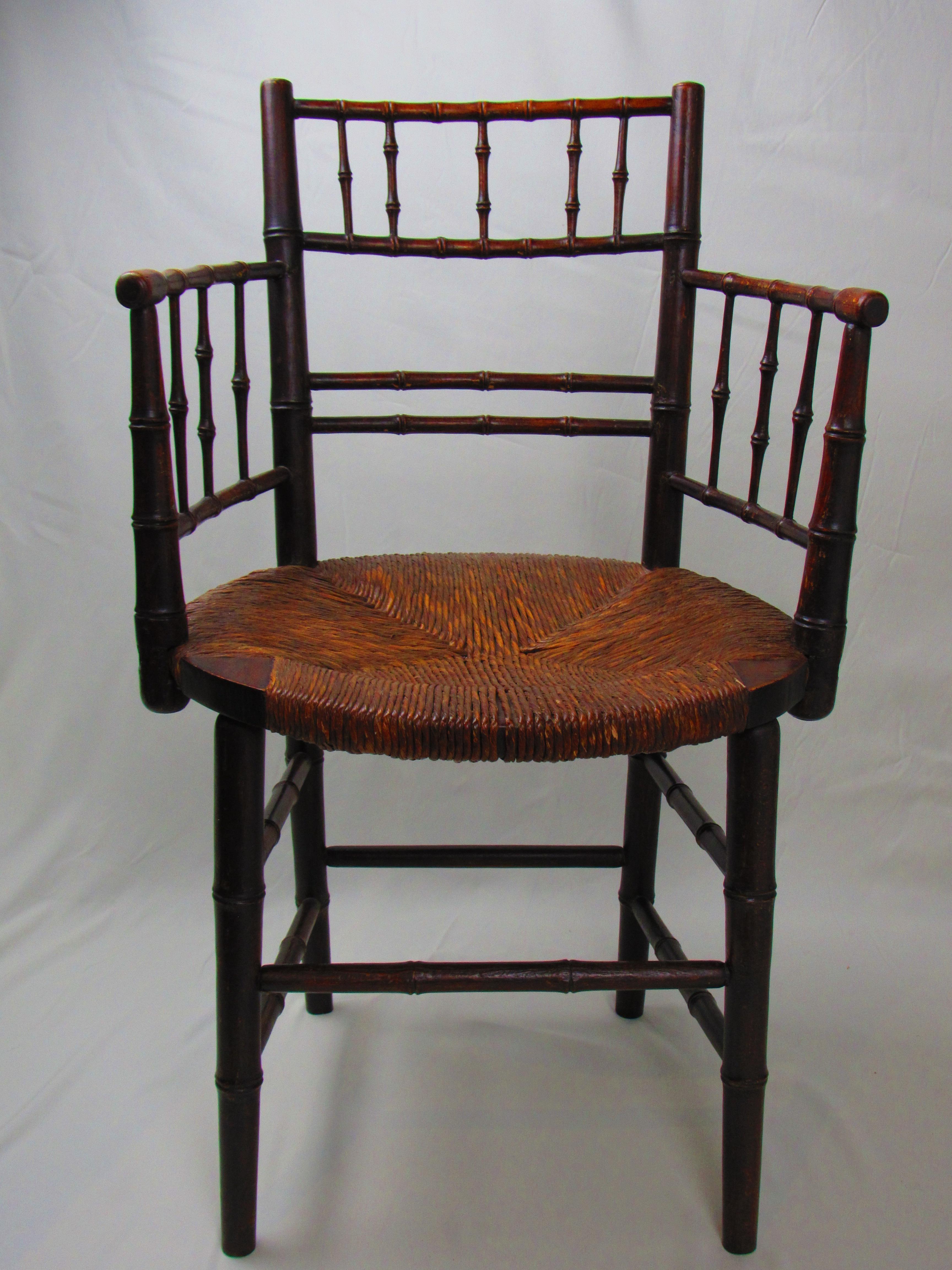 20th Century FMF Sussex chair, vintage wood and wicker For Sale