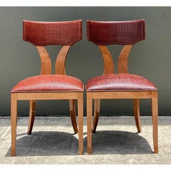 Vintage Wood and Woven Leather Dining Chairs - Pair