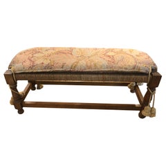 Vintage Wood and Woven Rope Bench with Custom Seat Cushion