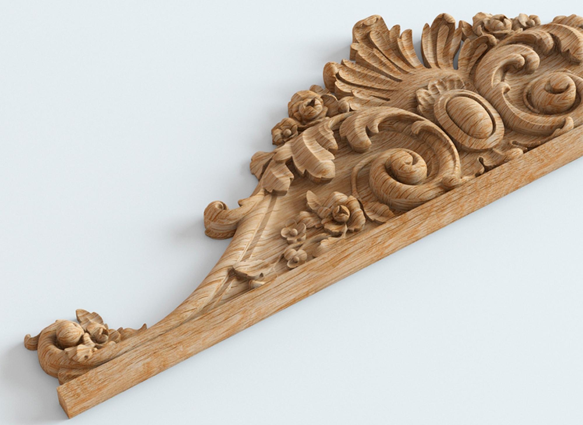 High quality decorative carved wood onlay. Unpainted.

>> SKU: N-439

>> Dimensions (A x B x C):

1) 19.69