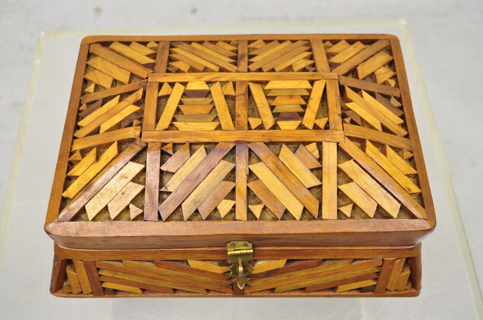 Arts and Crafts Vintage Wood Arts & Crafts Tramp Art Folk Art Jewelry Box Trinket Box For Sale