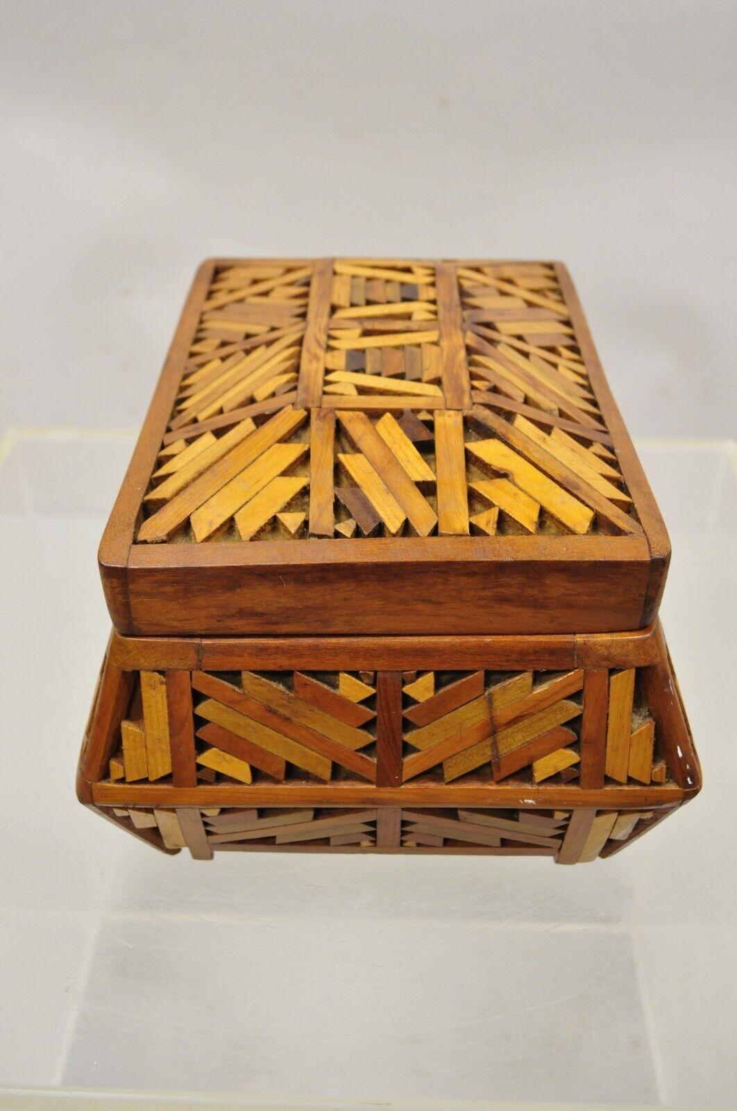 20th Century Vintage Wood Arts & Crafts Tramp Art Folk Art Jewelry Box Trinket Box For Sale