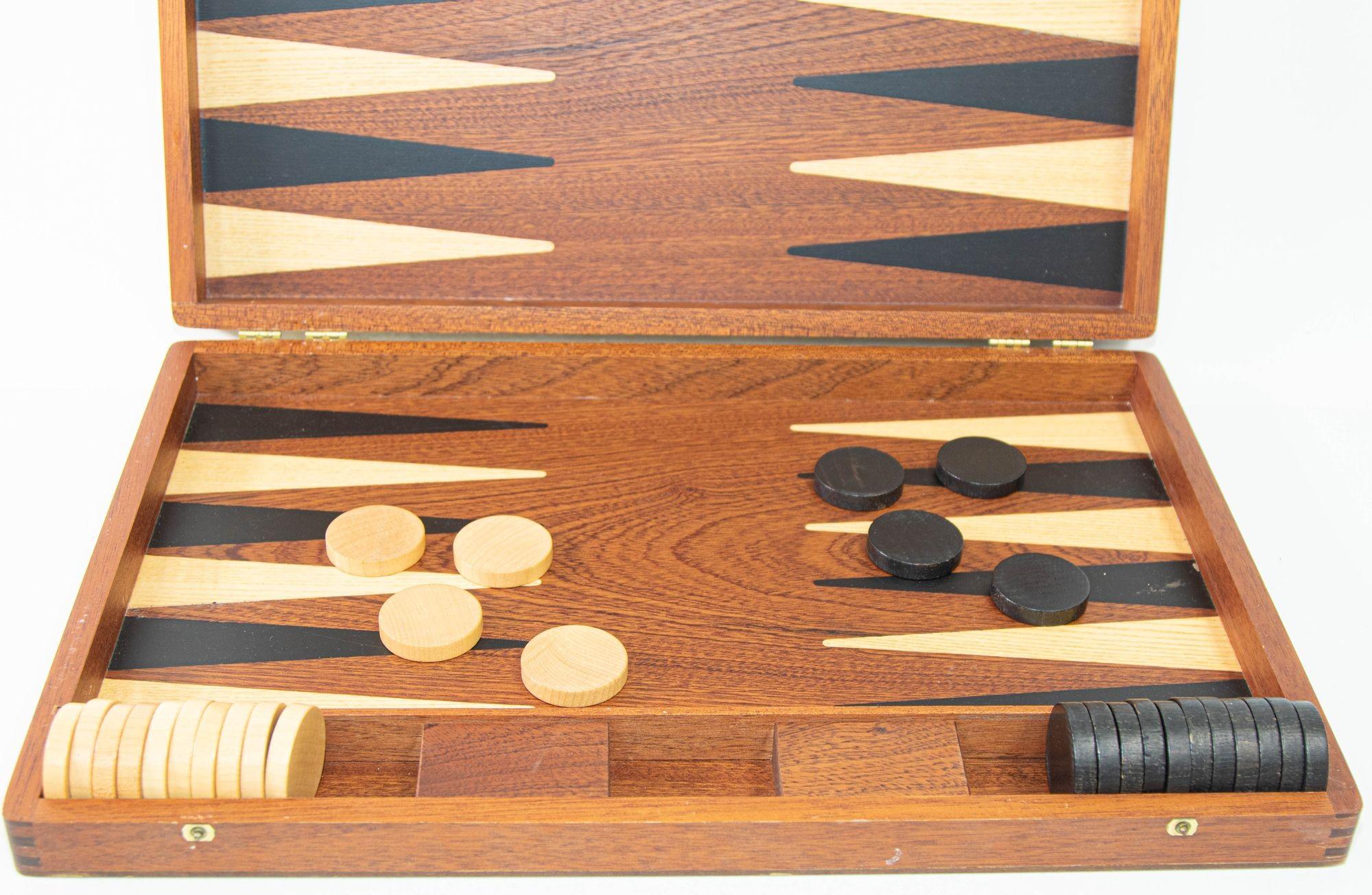 Vintage Wood Backgammon Set Spielbox, um 1950 3