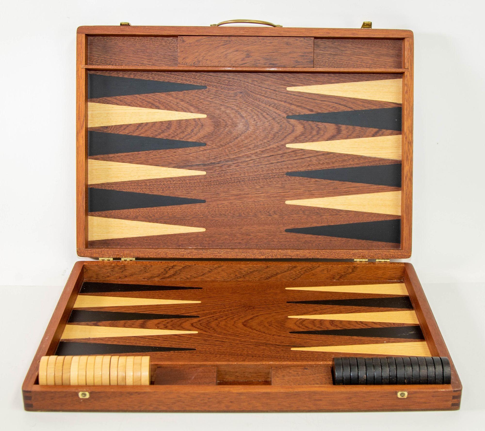 Vintage Wood Backgammon Set Game Box, circa 1950 For Sale 5