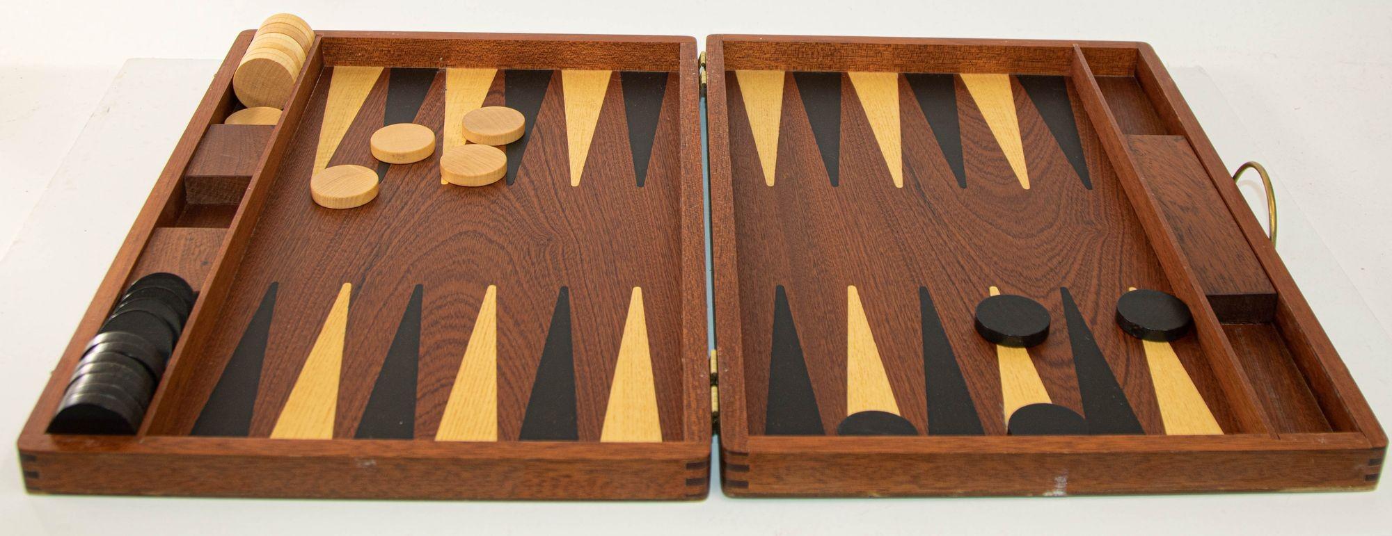 Vintage Wood Backgammon Set Game Box, circa 1950 For Sale 6