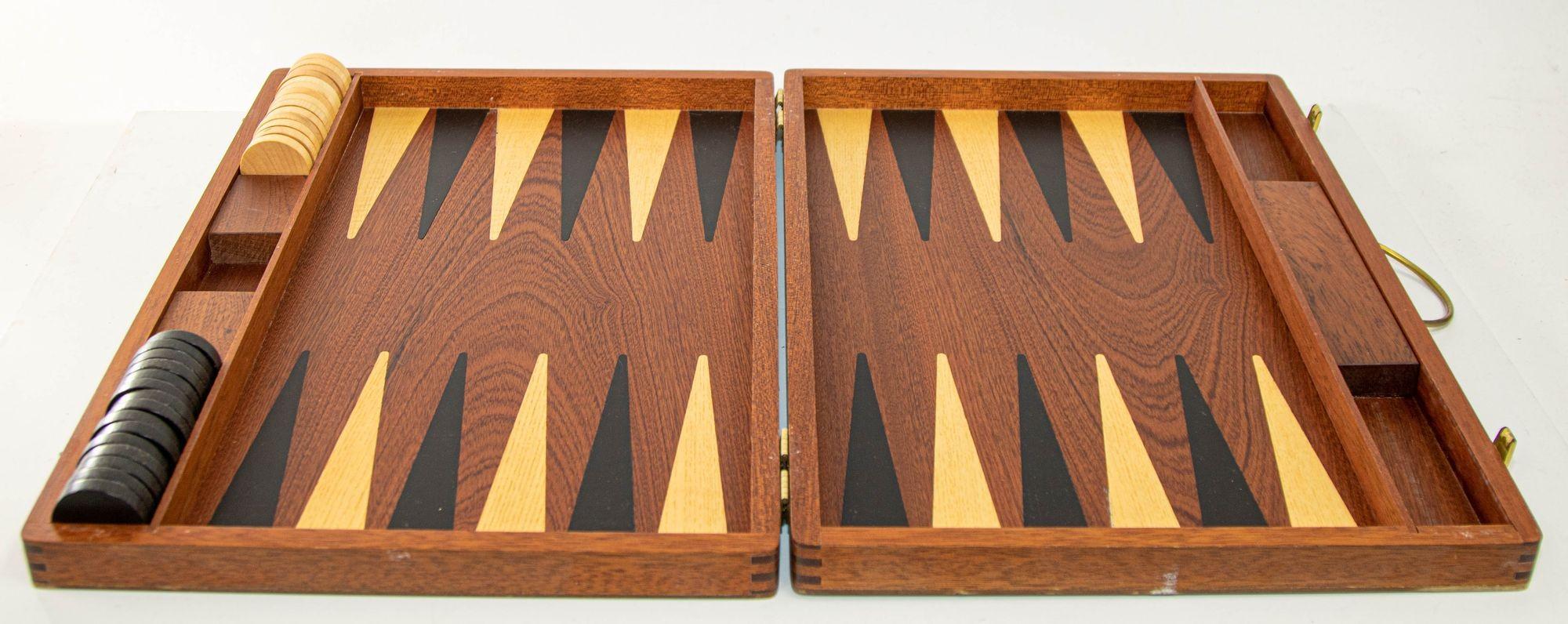 Vintage Wood Backgammon Set Spielbox, um 1950 7