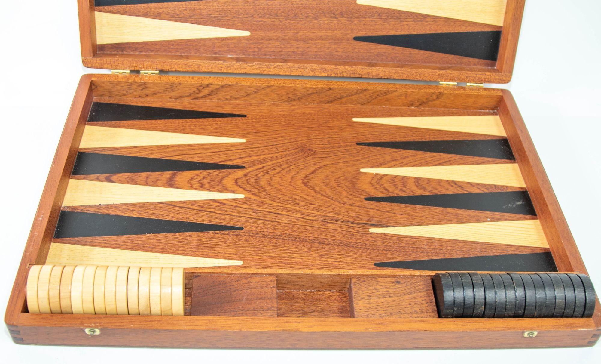 Vintage Wood Backgammon Set Spielbox, um 1950 8
