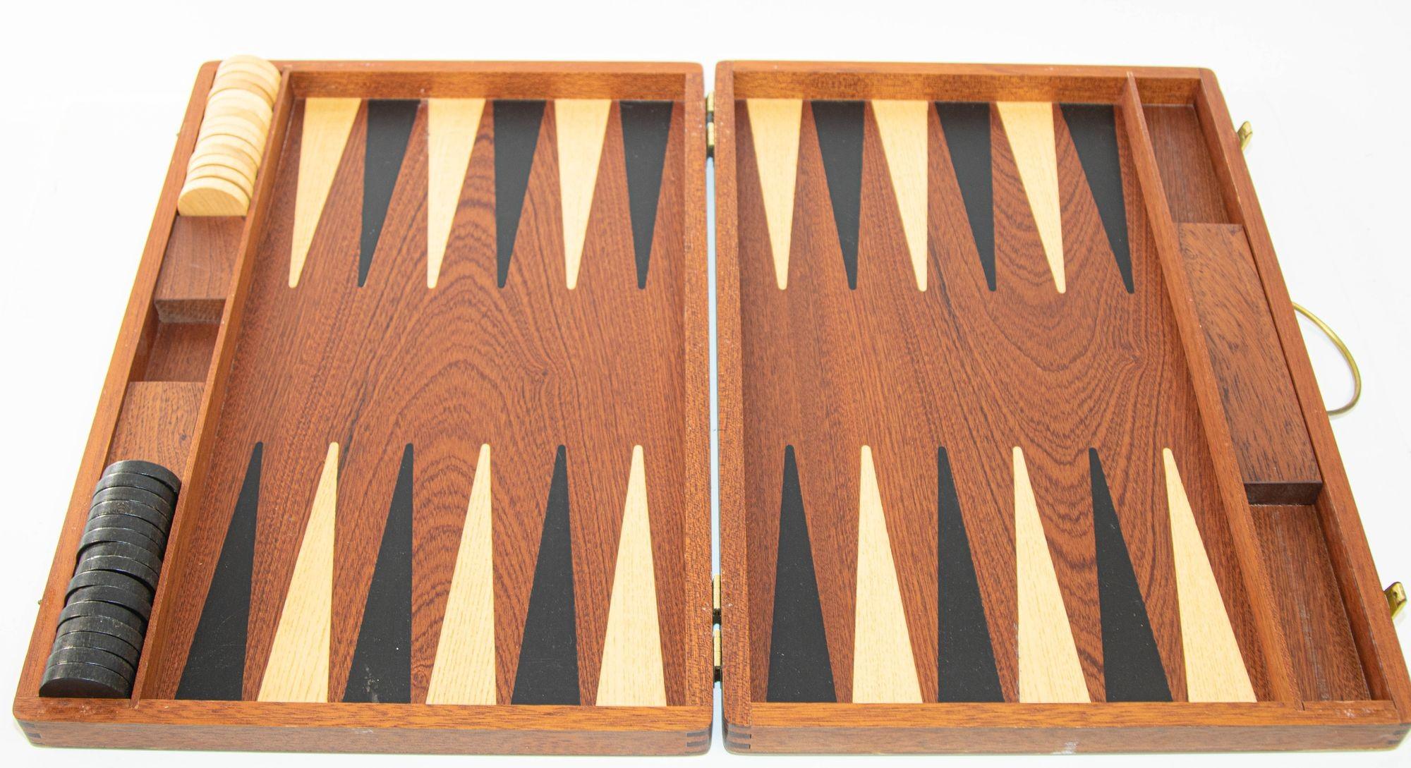 Vintage Wood Backgammon Set Spielbox, um 1950 9
