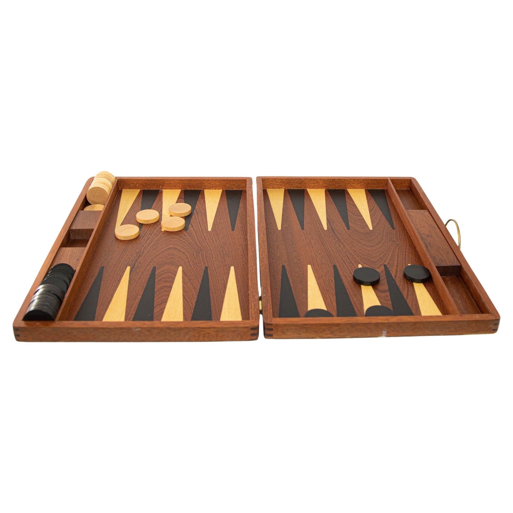 Vintage Wood Backgammon Set Game Box, circa 1950 For Sale